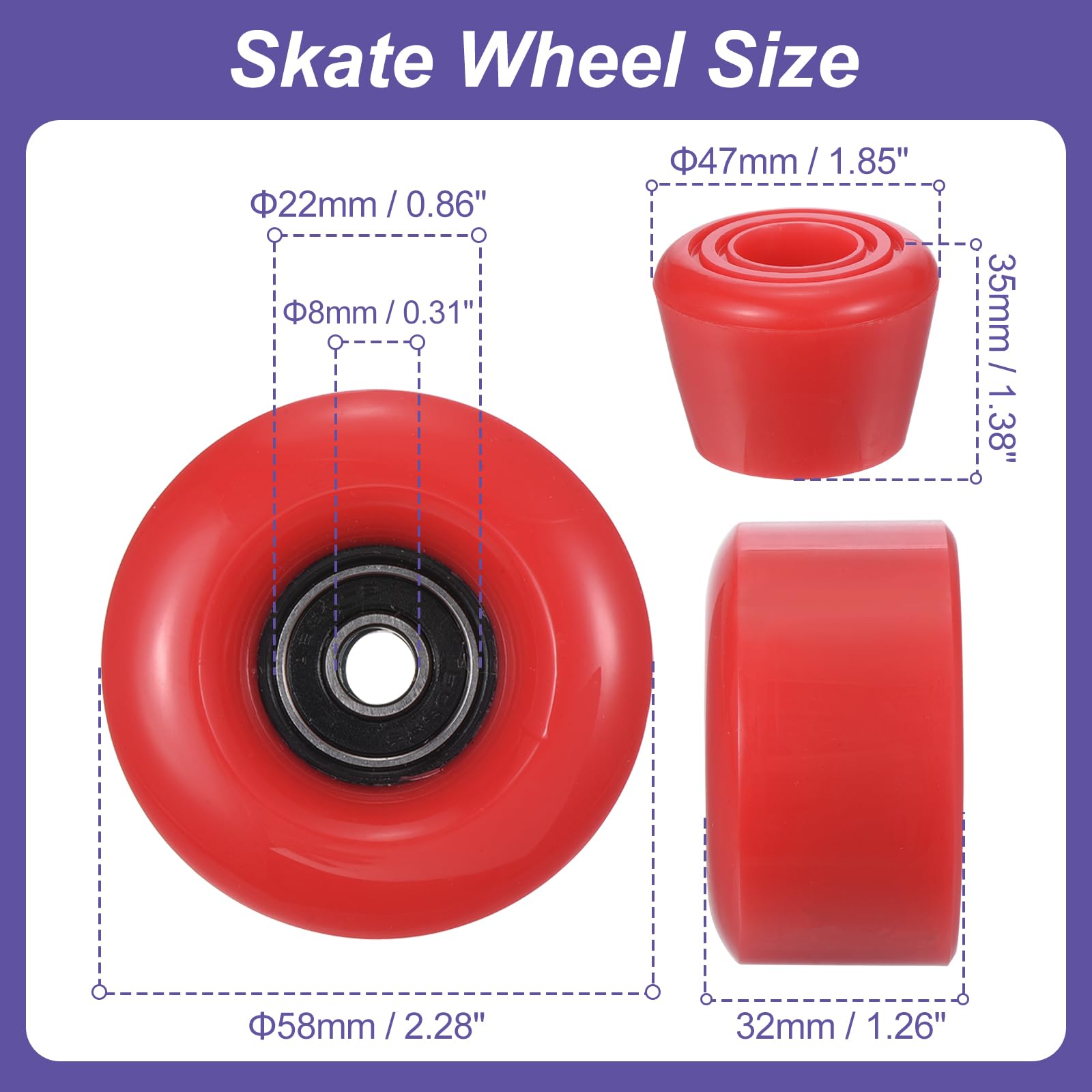 PATIKIL Patines Ruedas Juego, 58x32mm Patineta Ruedas con Rodamientos, Patineta Frenos, Rojo