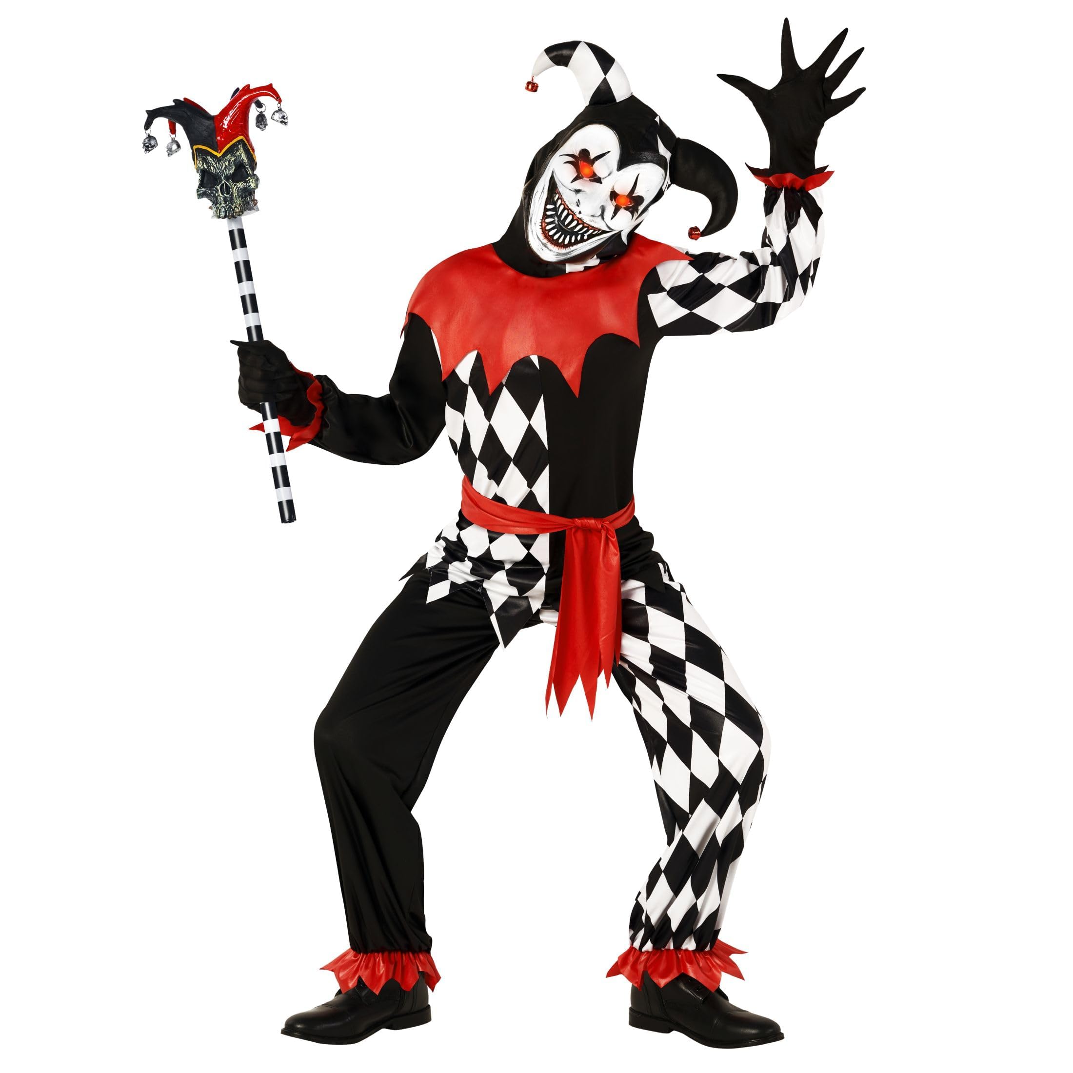 Morph Strój Złowrogiego Błazna dla Dzieci - Świecąca Maska LED z Czerwonymi Oczami na Halloween