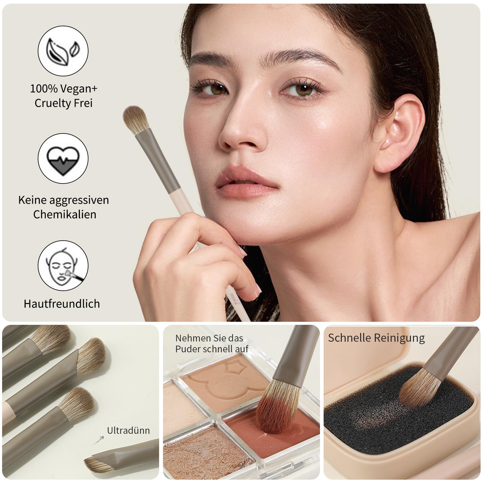 MSQ Juego de 5 pinceles de maquillaje para días con espejo de maquillaje | 1 rizador de portátil, 1 cepillo de maquillaje caja de esponja de limpieza