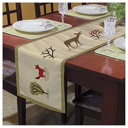 Rightgifting Animal Digital Printed 6 Seater Table Runner Cloth Cover - (Beige, 12 x 72 Inch)