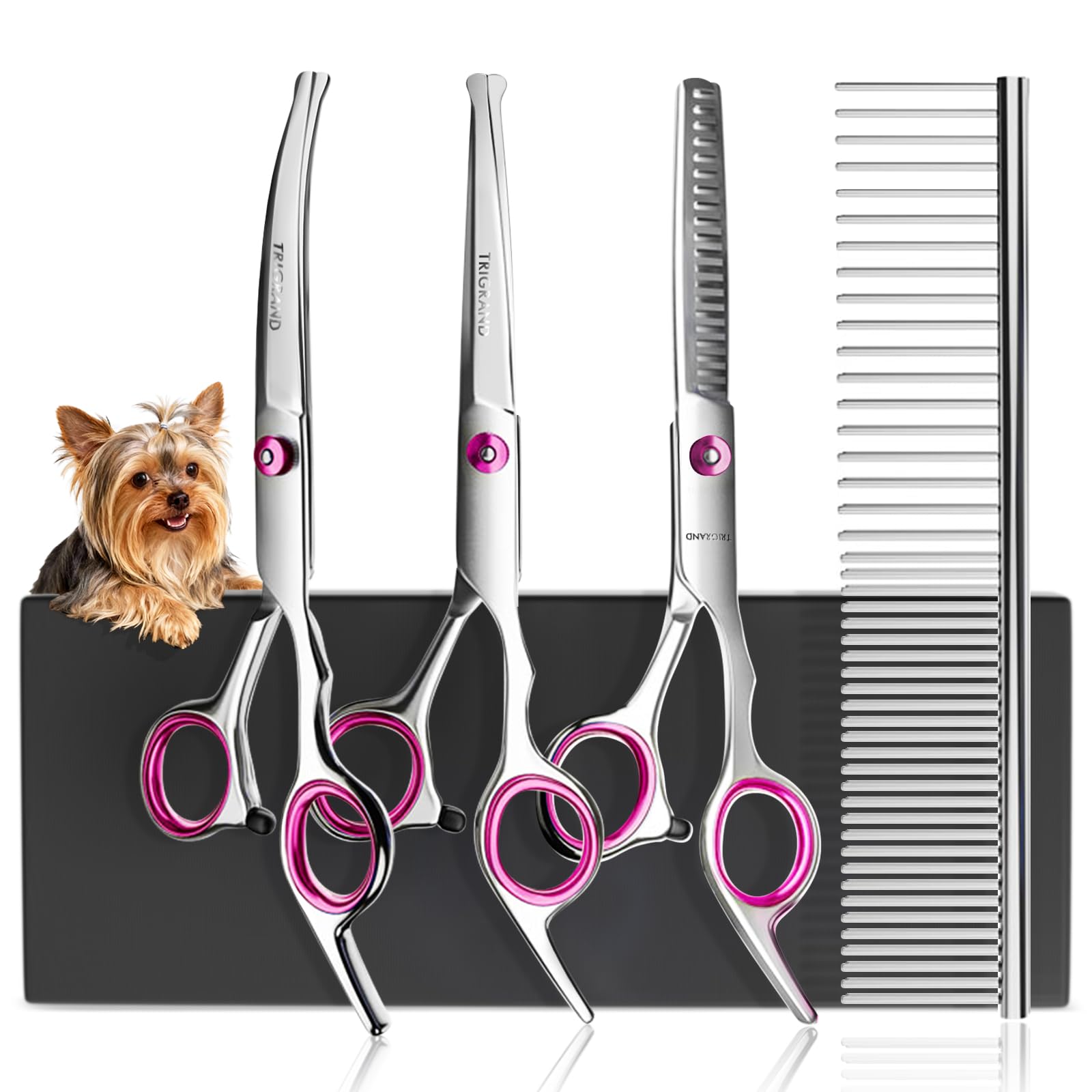 Dog Grooming Scissors, Rust-Resistant Steel, Professional Dog Scissors Grooming with Safe Rounded Tips, Ergonomic Handle, One-Piece Design,Professional Hair for Trimming Face, Paws &Tail,Pink
