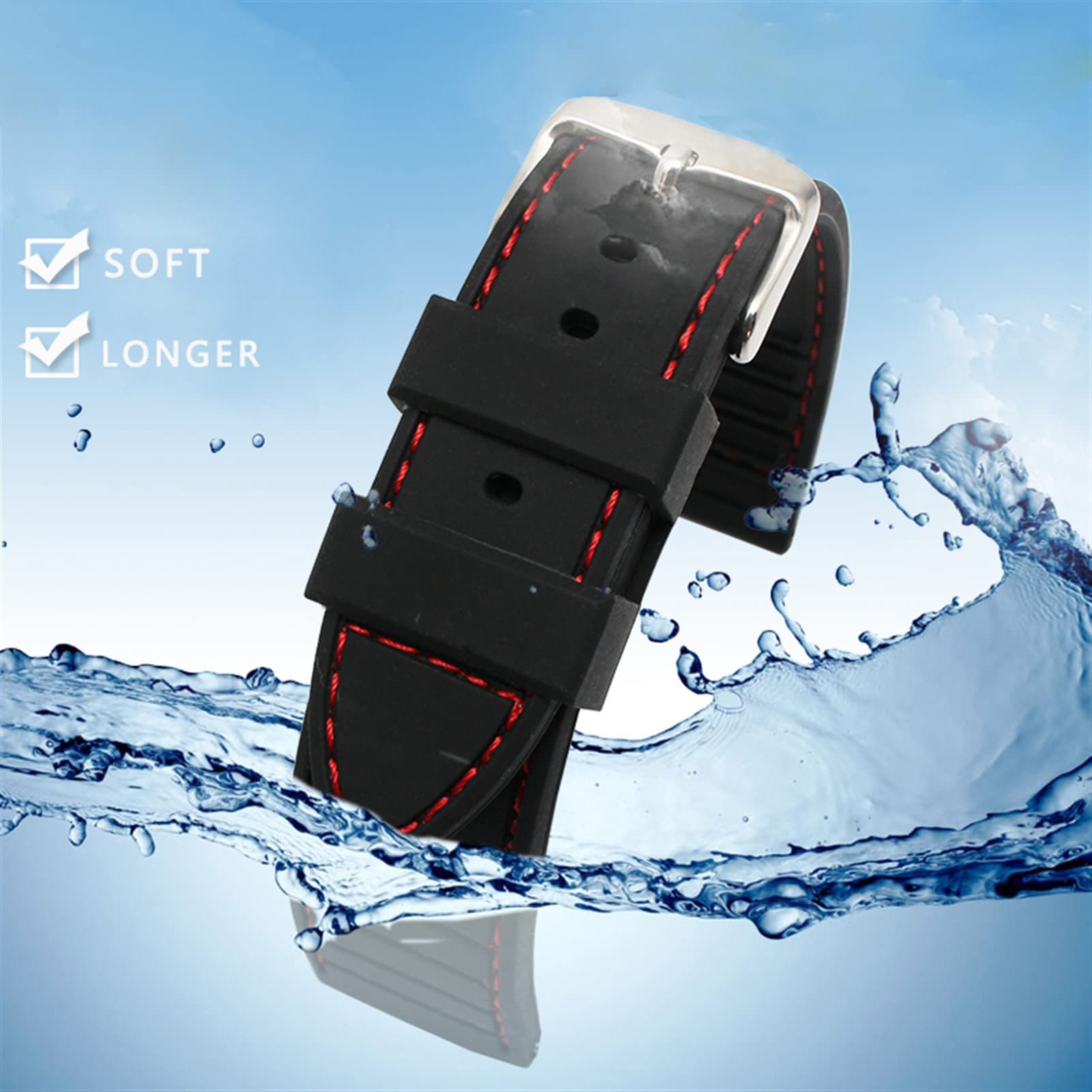 Strape Plus Longue 20 mm 22 mm Slicon Sports Watch Band Diving Imperproping Rubber mâle de Remplacement allongé Accessoire