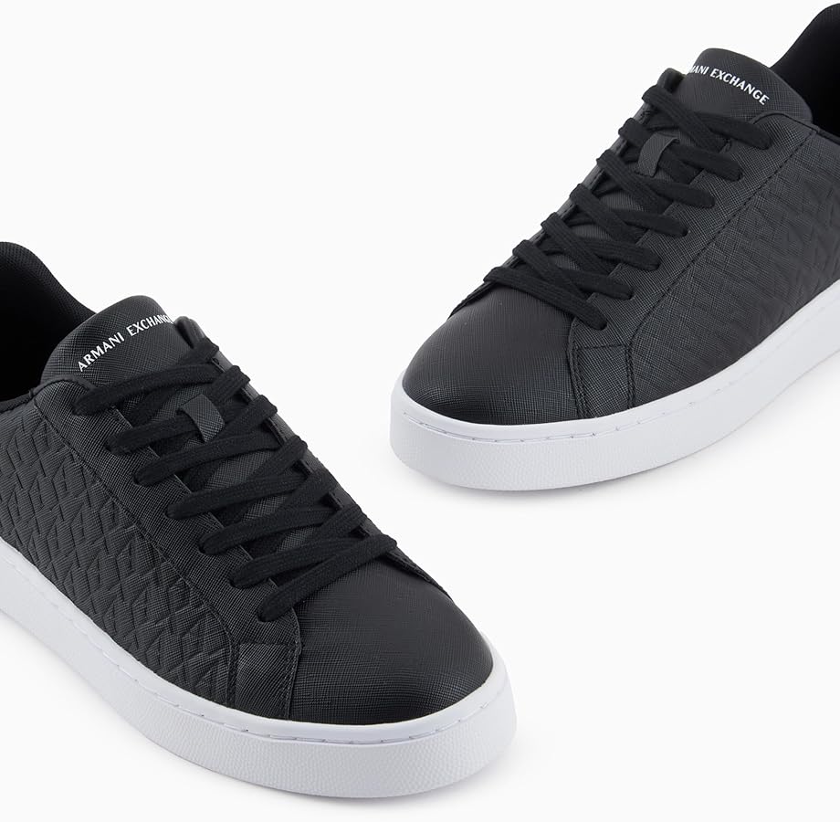 Amazon.com | Armani Exchange Men's Embroidered London Sneaker, Black/Optic  White, 6 | Fashion Sneakers