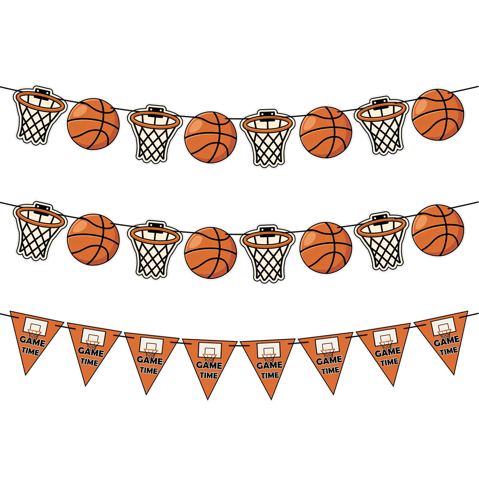 3Pcs Basketball Party Decorations Banner Set, Ready to Hang Basketball & Hoop Themed Decor with Pre-Strung String, Birthday Party Supplies, Sports Theme Event, Game Day Decorations