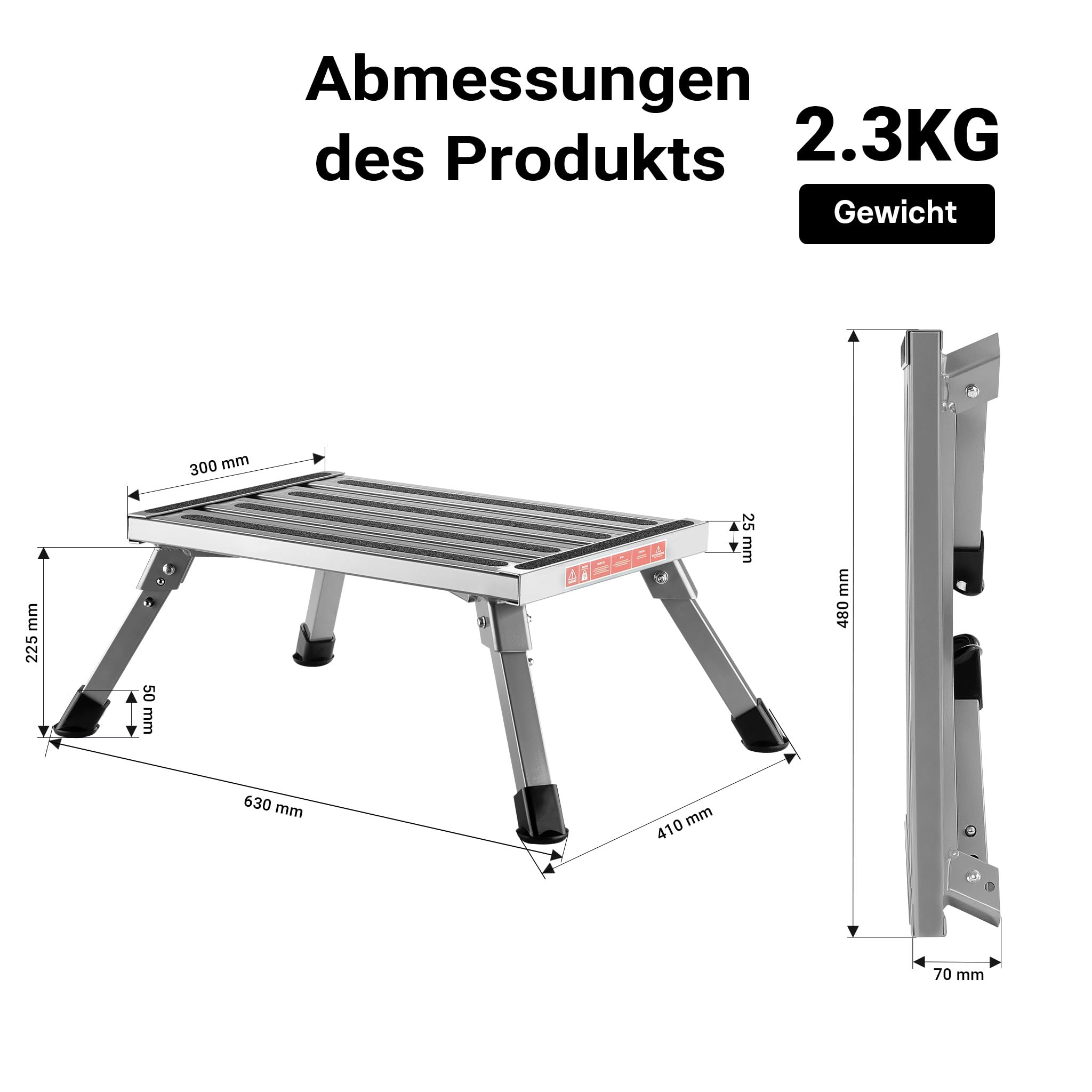 Wiltec Tritthocker klappbar Trittleiter mit 1 Stufe aus Aluminium Camping Klapptritt bis 220 kg mit Rutschfester Oberfläche Hocker faltbar Leiter
