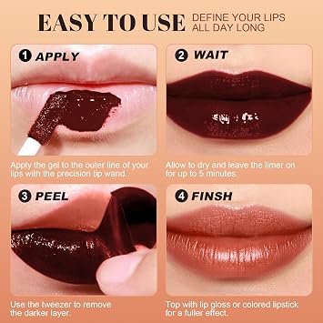 Lip Stain - Long Wear Tattoo Lip Liner, Waterproof & Transfer-proof Peel Off Lip Stain with Matte Finish, Lip Tint For All Skin Types, Gifts for Women (Rose)
