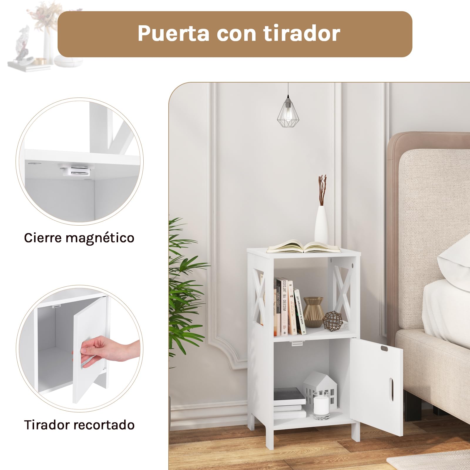 WOLTU 2XMesita de Noche Blanca, Mesilla de Noche Estrecha Dormitorio para Almacenar, 30x30x60 cm, Mesita Auxiliar con Compartimento Abierto y Gabinete con Puerta, Estilo Moderno, MDF, TSR166ws-2