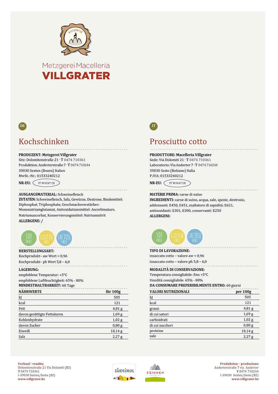 Kochschinken Villgrater 1/1 ca. 6,5 kg.