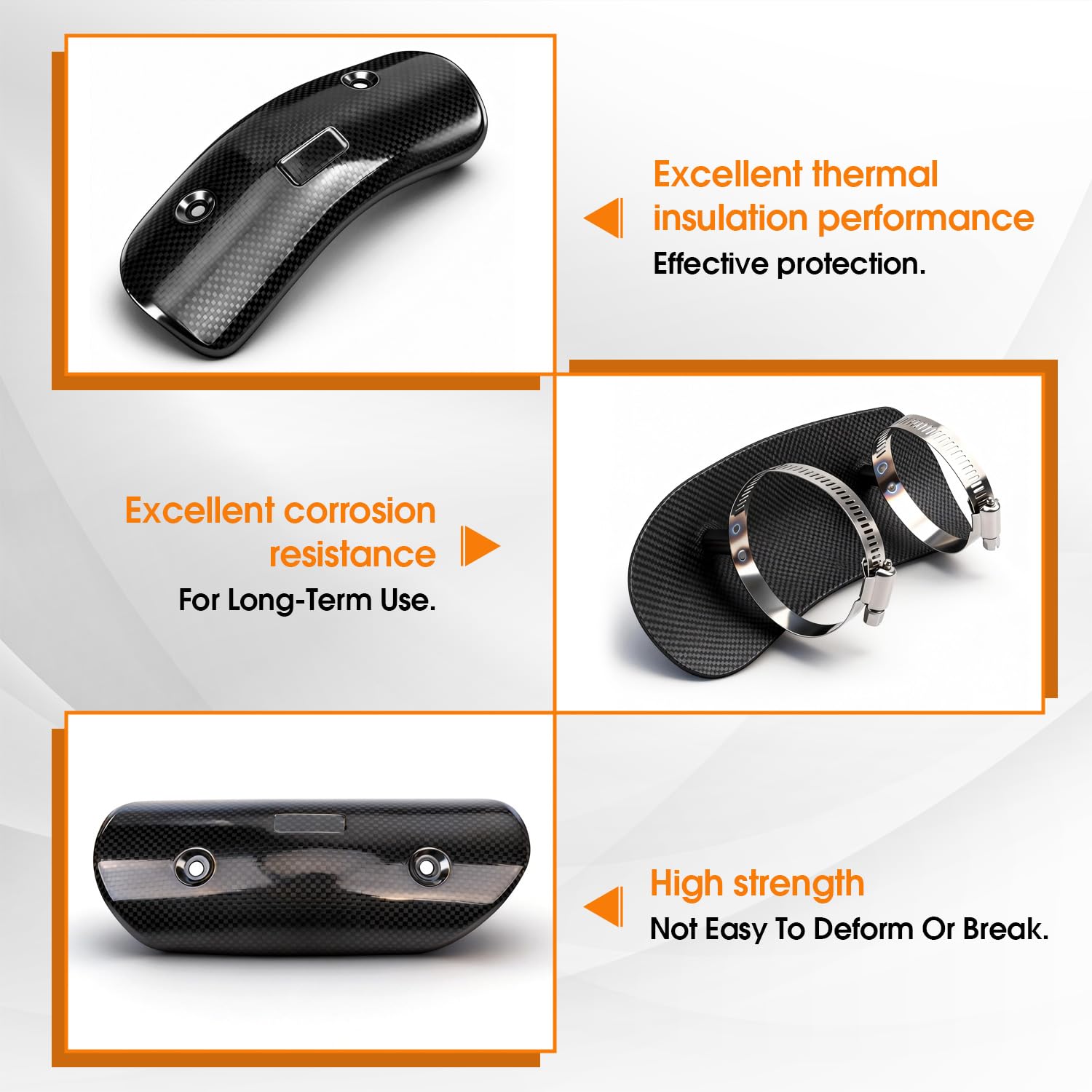 JFG RACING Paracalore Scarico Moto,Protezione Tubo Scarico Moto in Fibra di Carbonio Protezione Scarico Universale per Moto da Strada (Dimensioni:194 x 77 mm)