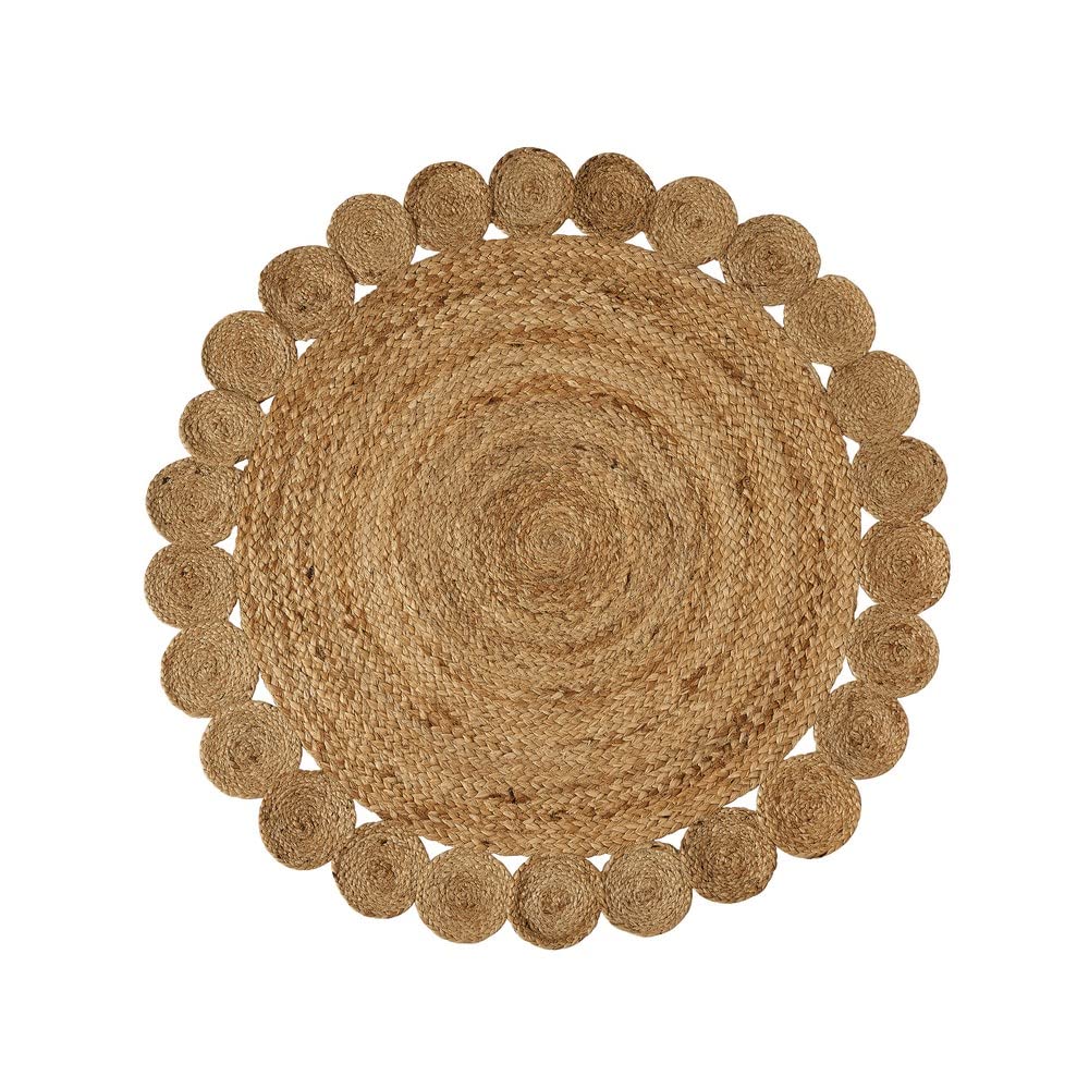 LOLAhome Alfombra Redonda Trenzada con Ribete de círculos de Yute Natural de Ø 90 cm