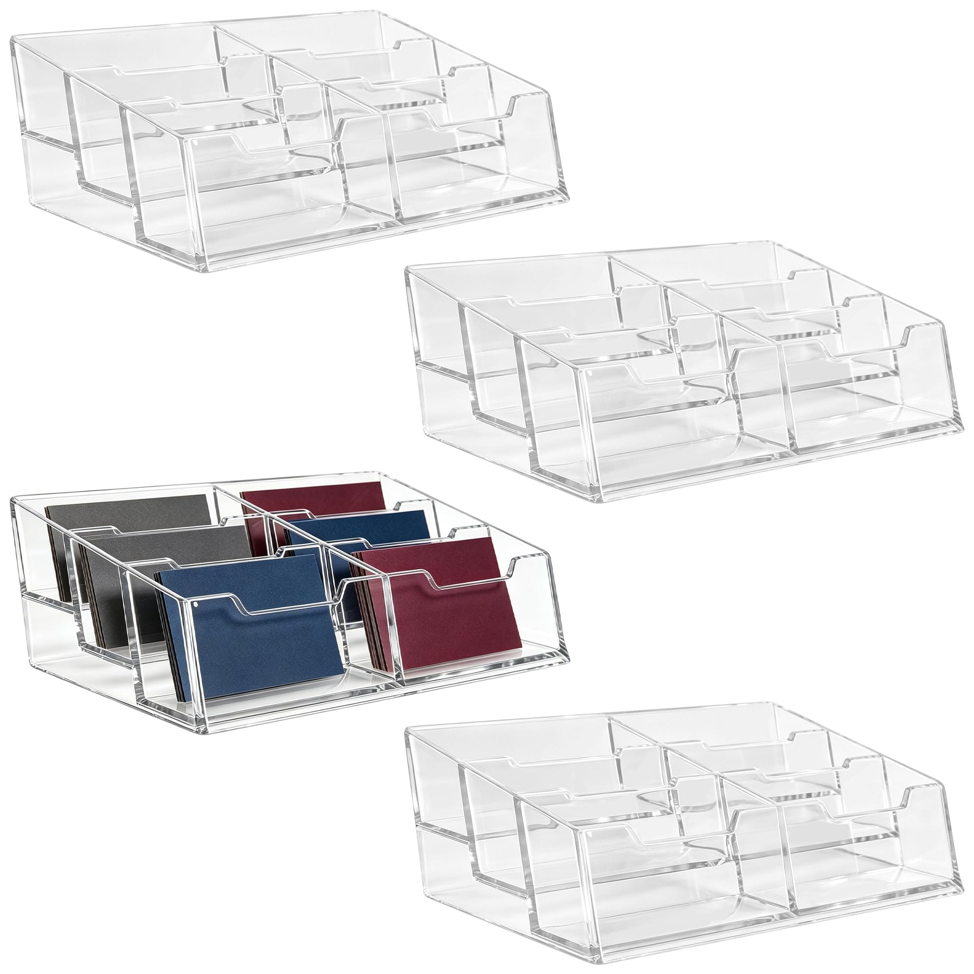 MAHIONG 4PCS Acrylic Business Card Holder, 6-Slot Clear Card Display Stand, Clear Business Card Organizer for Office Organization, Home Desk, or Exhibition Countertop