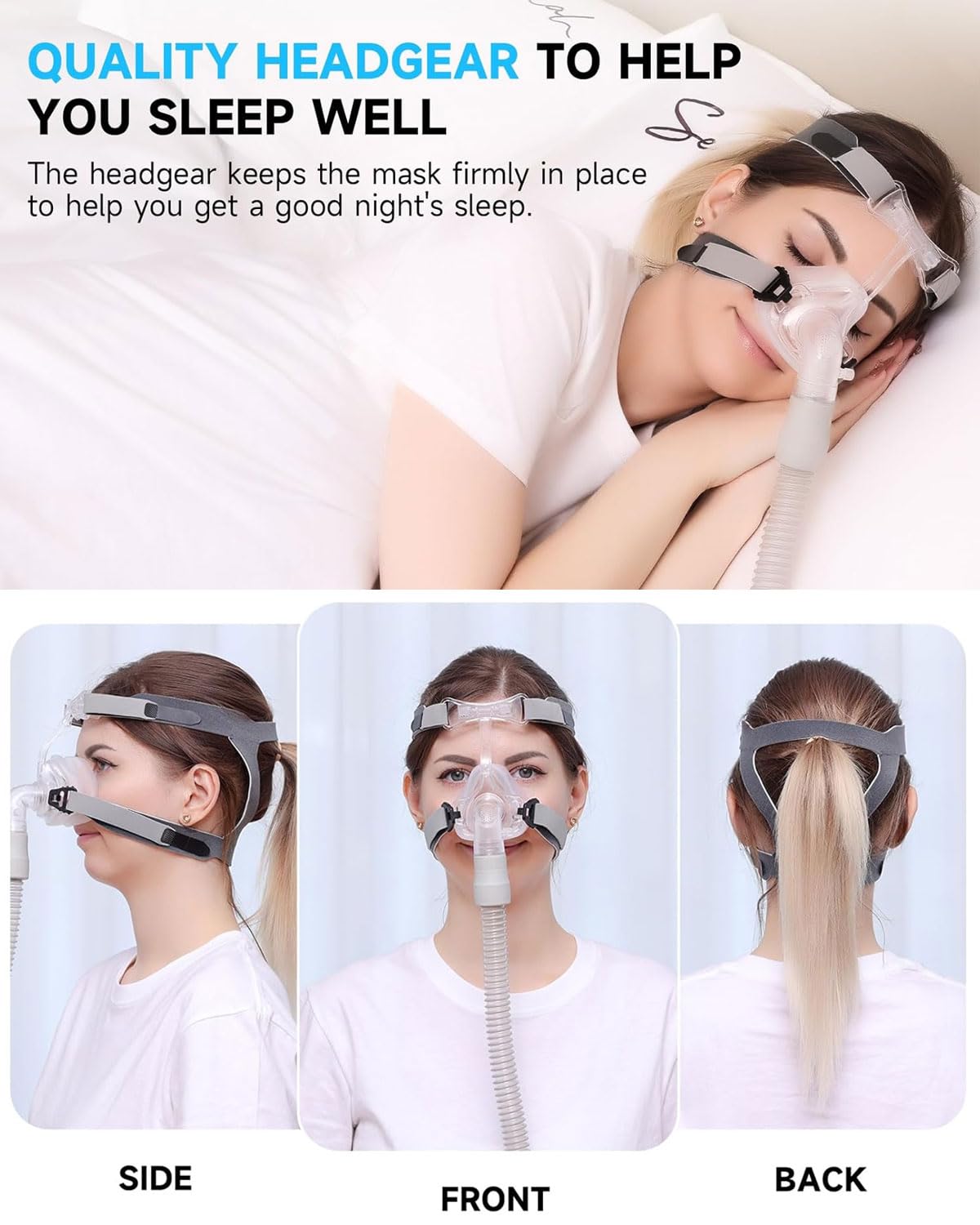 Beatmungsgeräte Maske,CPAP Zubehör, Universelle CPAP Maske Kopfband, Anschluss CPAP Kopfband für den meisten Nasal und Face Schlafapnoe Masken