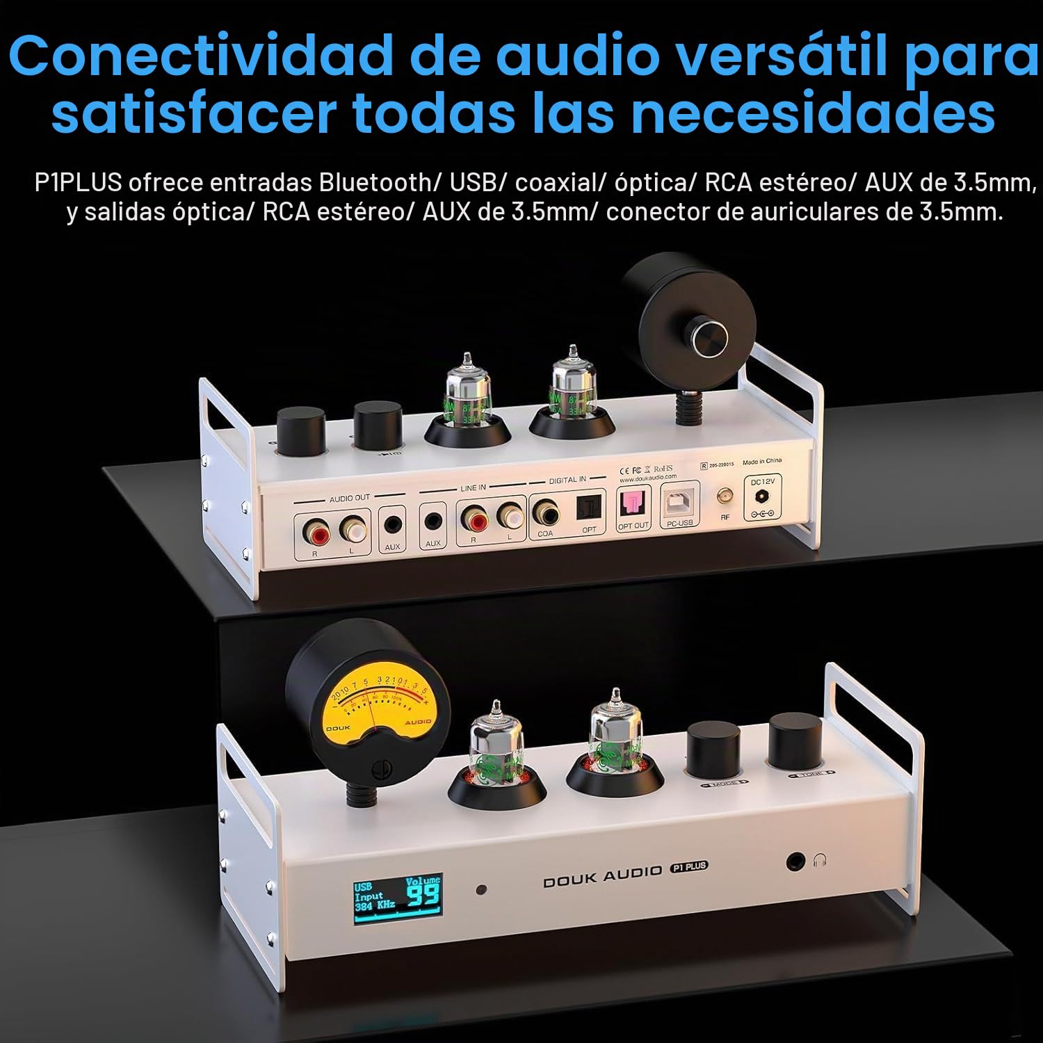 Douk Audio P1PLUS - Preamplificador de tubos con Bluetooth Amplificador para auriculares USB DAC con VU Meter DSD256