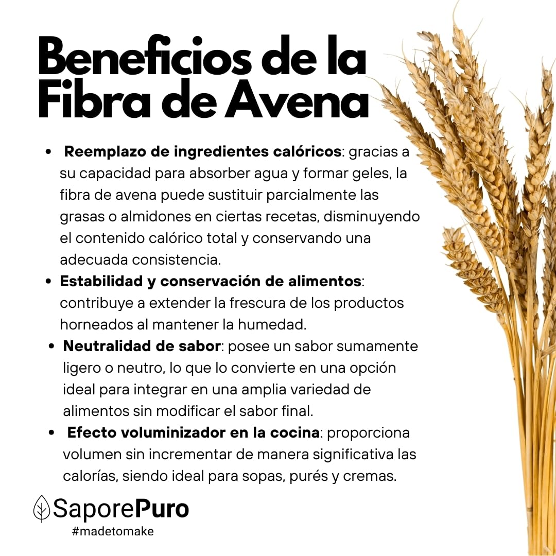 SaporePuro Fibra de Avena en polvo 1 kg - Sin Gluten - Fuente natural de fibra