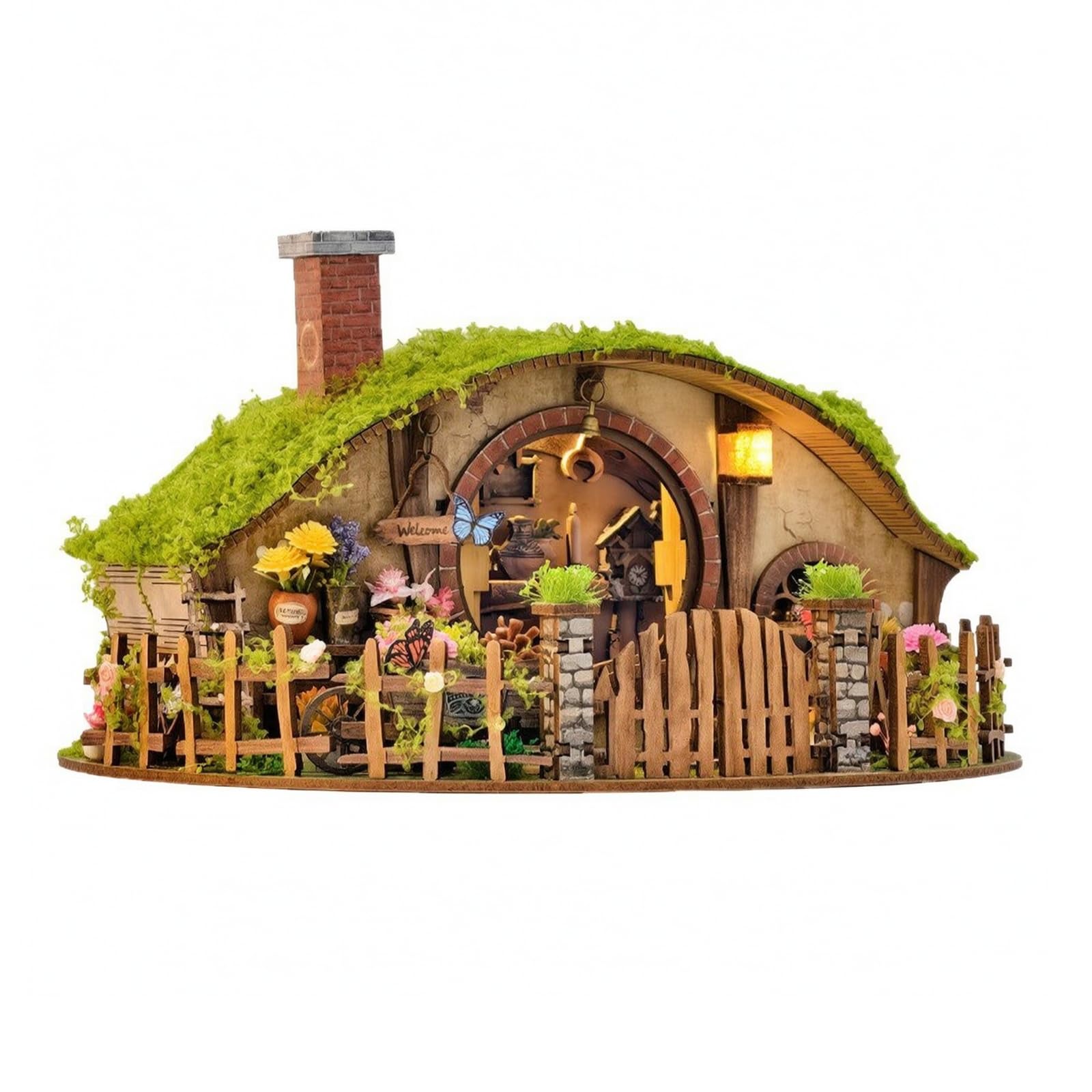 Qianly Modello di Casetta Stile Cottage con Luce Touch Dettagliato Modello di Casetta con Giardino e Interni Dettagliati per Mensola