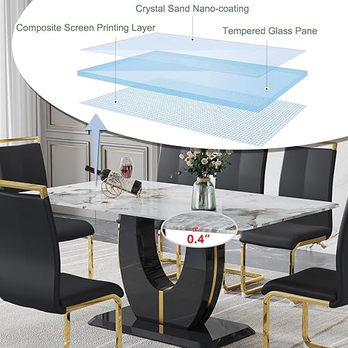 Miniatura 91 de JUFU Juego de Mesa de Comedor para 6, Mesa de Mármol Sintético y Juego de Sillas de 6, Juego de Mesa de Comedor Moderno para 6, Juego de Mesa de