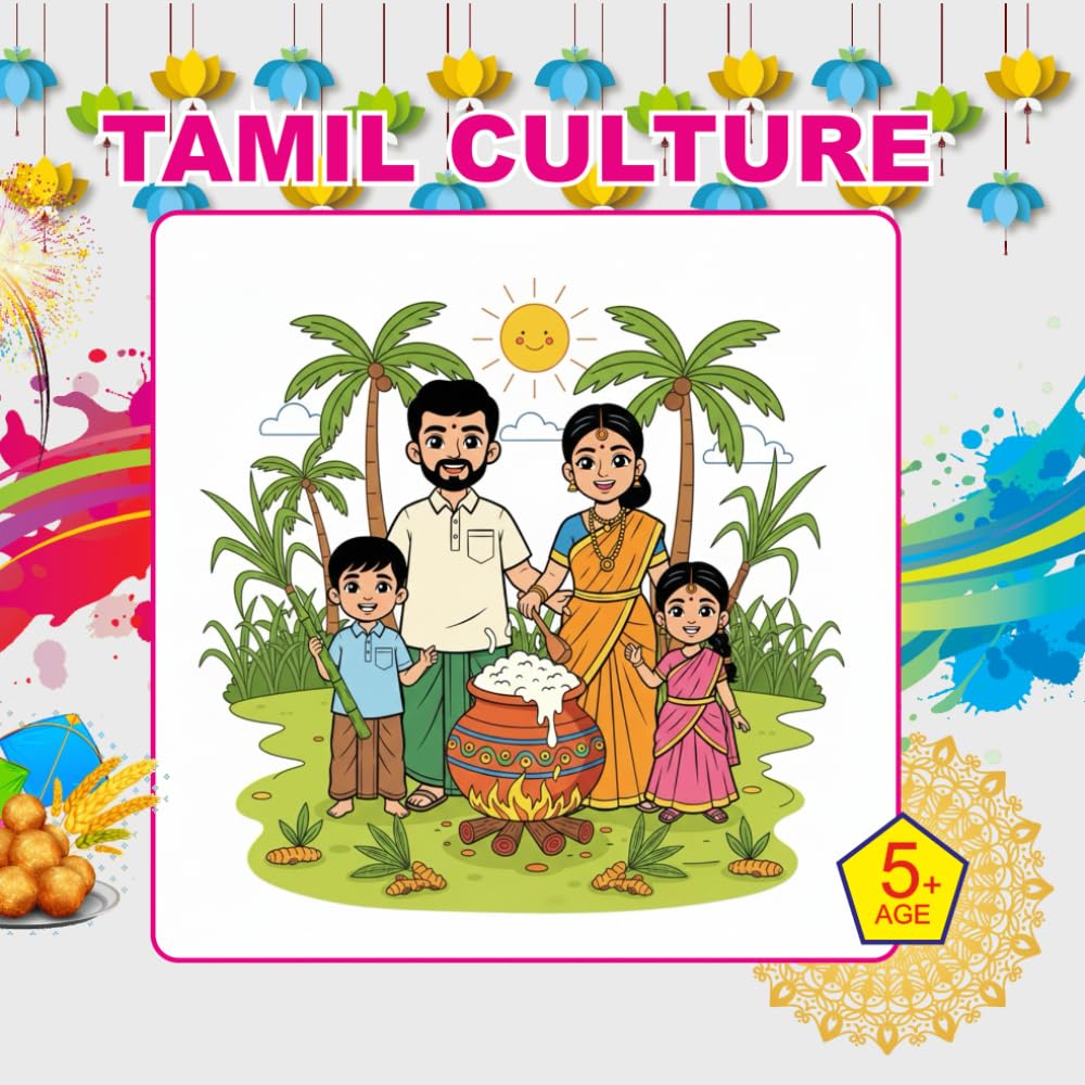 Tamil Culture Coloring Book for Kids: Fun Traditional Scenes, Festivals & Village Life for Ages 5–8