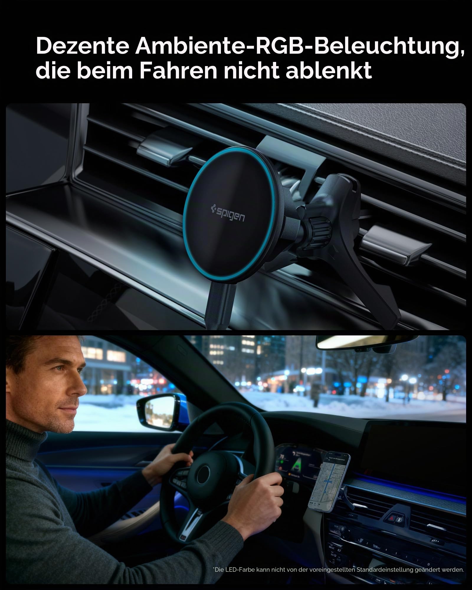 Spigen Essential MagFit Qi2 15W MagSafe Autoladegerät, [inkl. Kabel], LED Kabelloses Autoladegerät, Handyhalter, N52 starker Magnet, Kompatibel mit iPhone 17 16 15 14 13 12 – Lüftung
