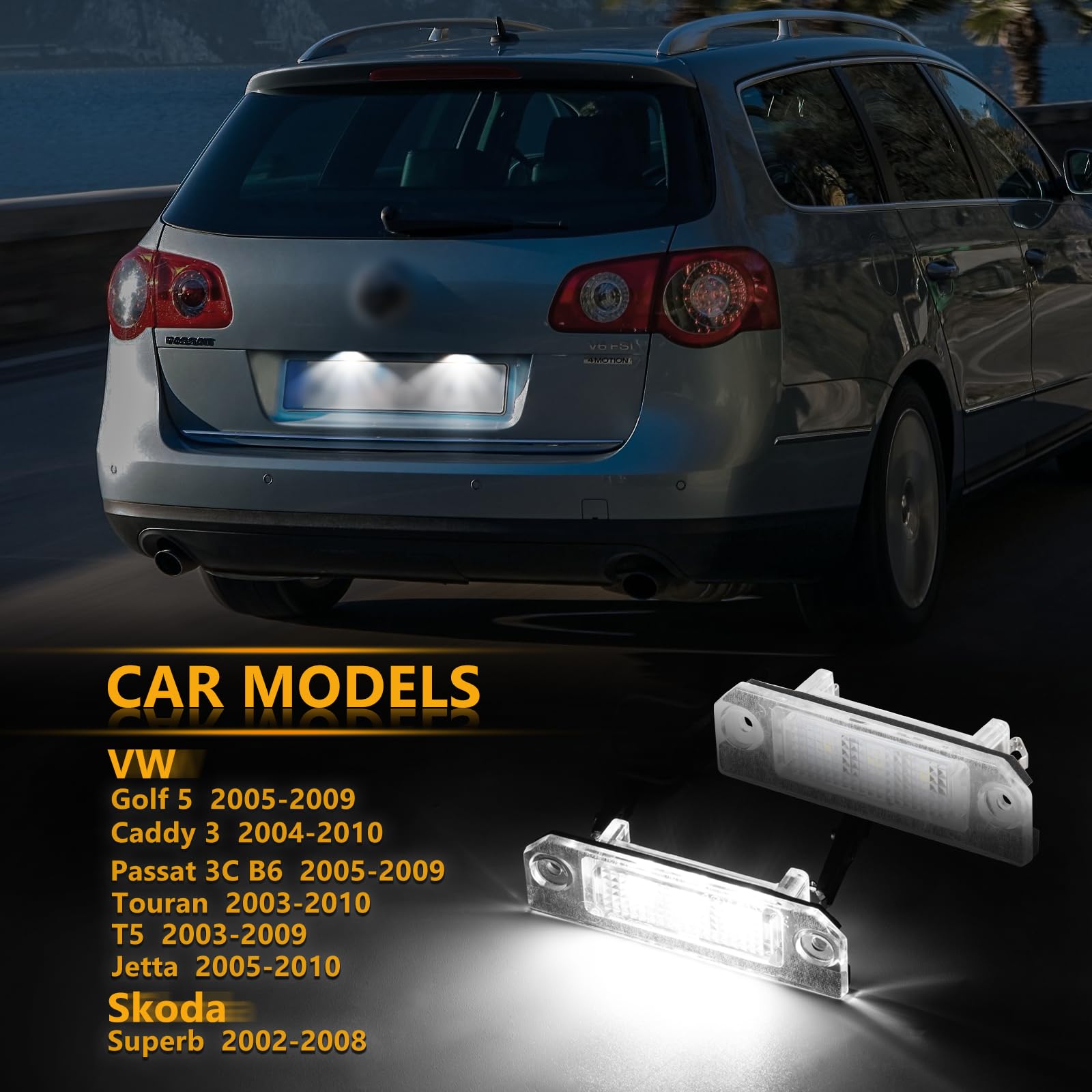 POPMOTORZ LED Luci Targa, 2 Pezzi Luce Targa a LED 3 LEDs 2835 SMD con Canbus Sesign Senza Errori 6000k Xenon Bianco per VW Golf 5 Caddy 3 P-assat 3C B6 T-ouran T5 J-etta Skoda Superb