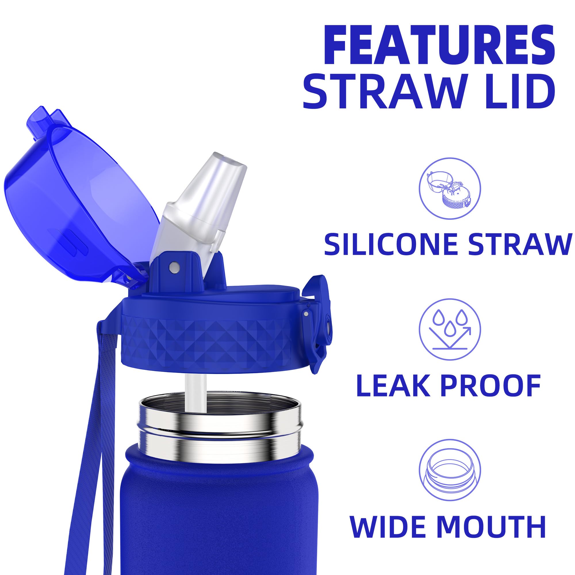 GOPPUS 550ml/18oz Kids Insulated Water Bottle with Straw Cute Double Wall Stainless Steel Child's Small Flask Vacuum Insulated Steel Metal Leak Proof Drink Flask Boys Toddler Girls Bottles BPA-Free - Image 3