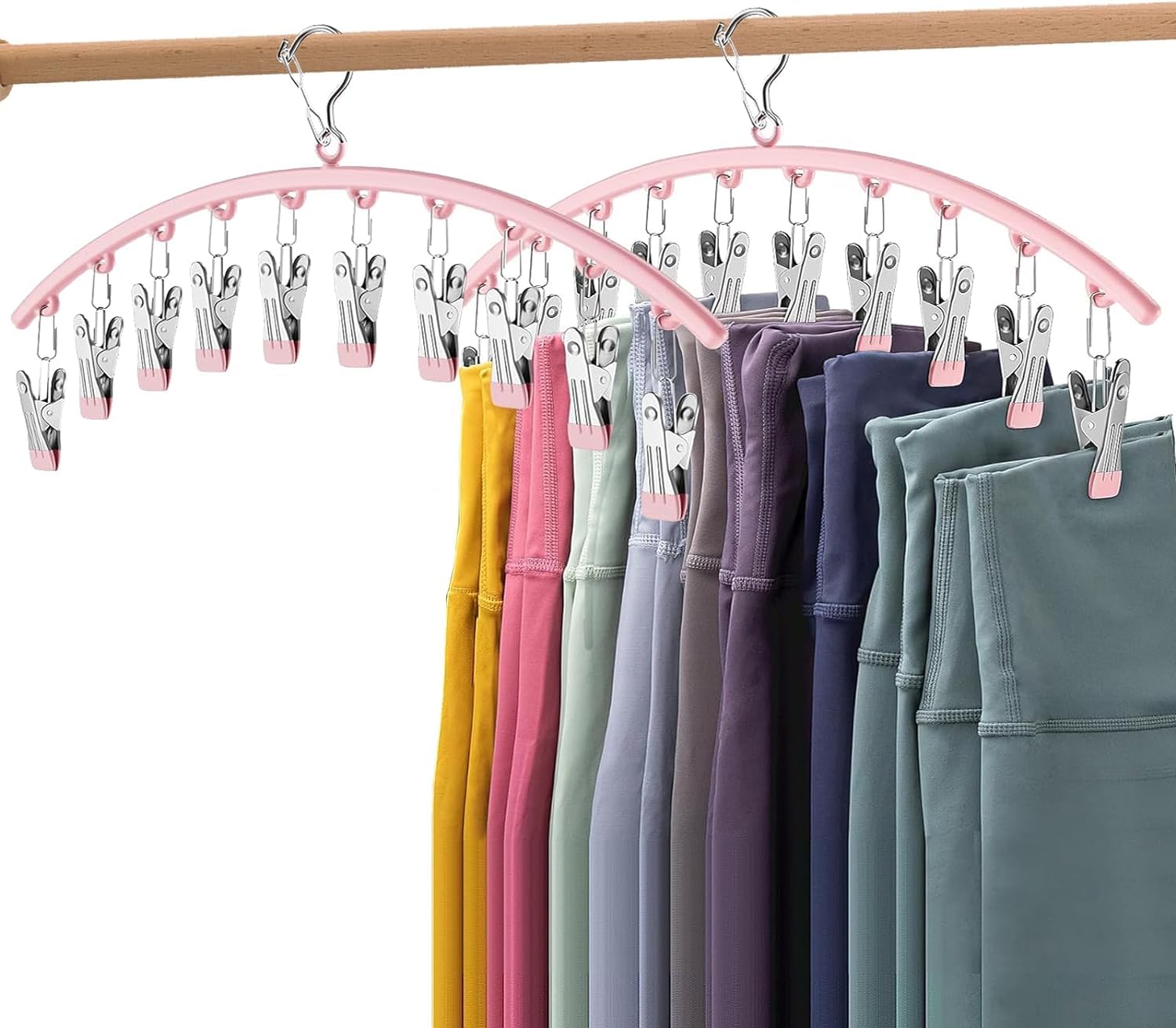 Juego de 3 clips de armario para leggings y pantalones de yoga con revestimiento de goma con 15 clips, solución de almacenamiento que ahorra espacio para una gestión eficiente del armario
