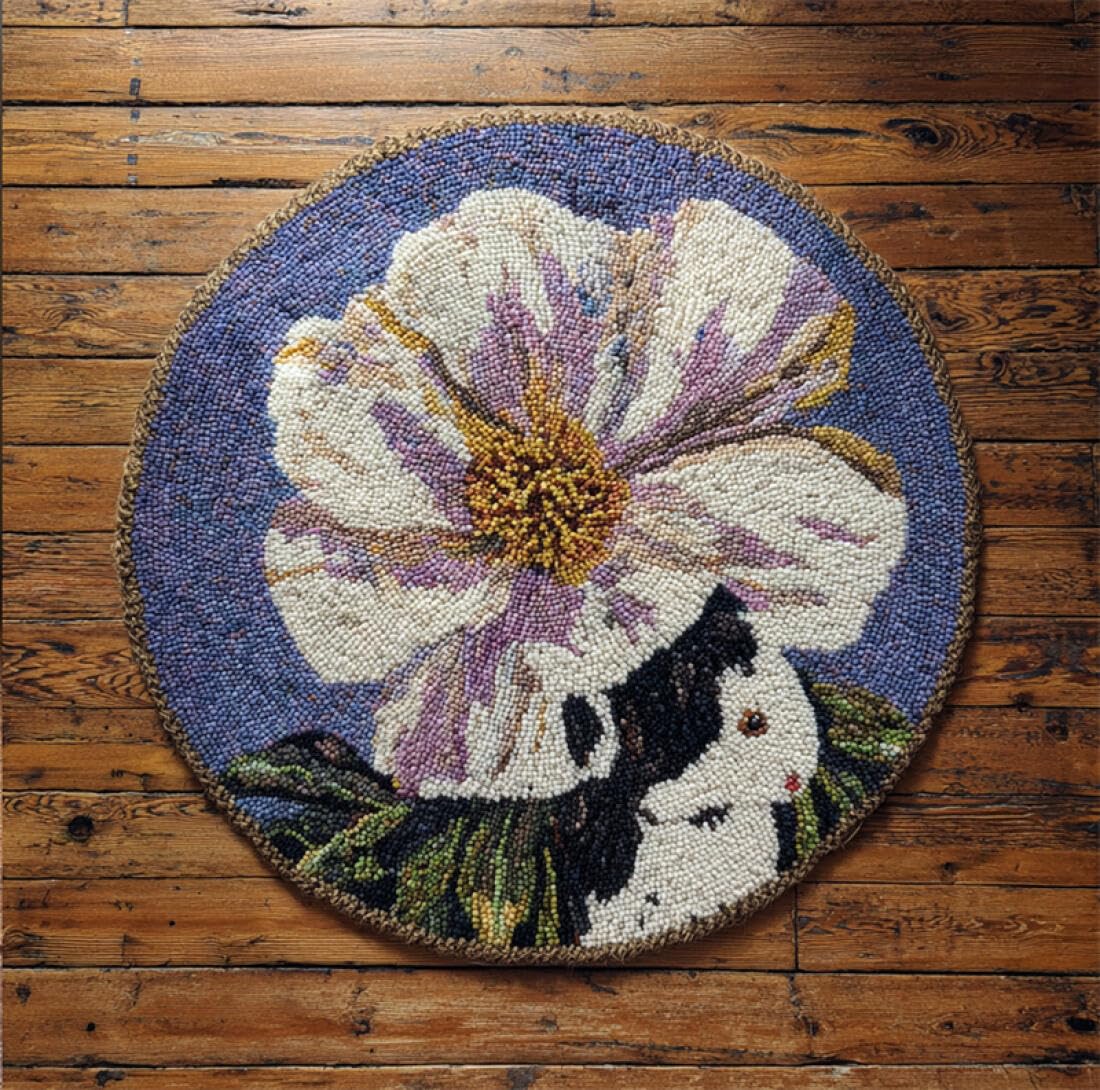 Rqwybcaxn DIY Rug Latch Hook Kits for Adults Needlework Kit Purple Flowers 50x50cm Round Tapestry with Crochet Hook Living Room Craft Gift
