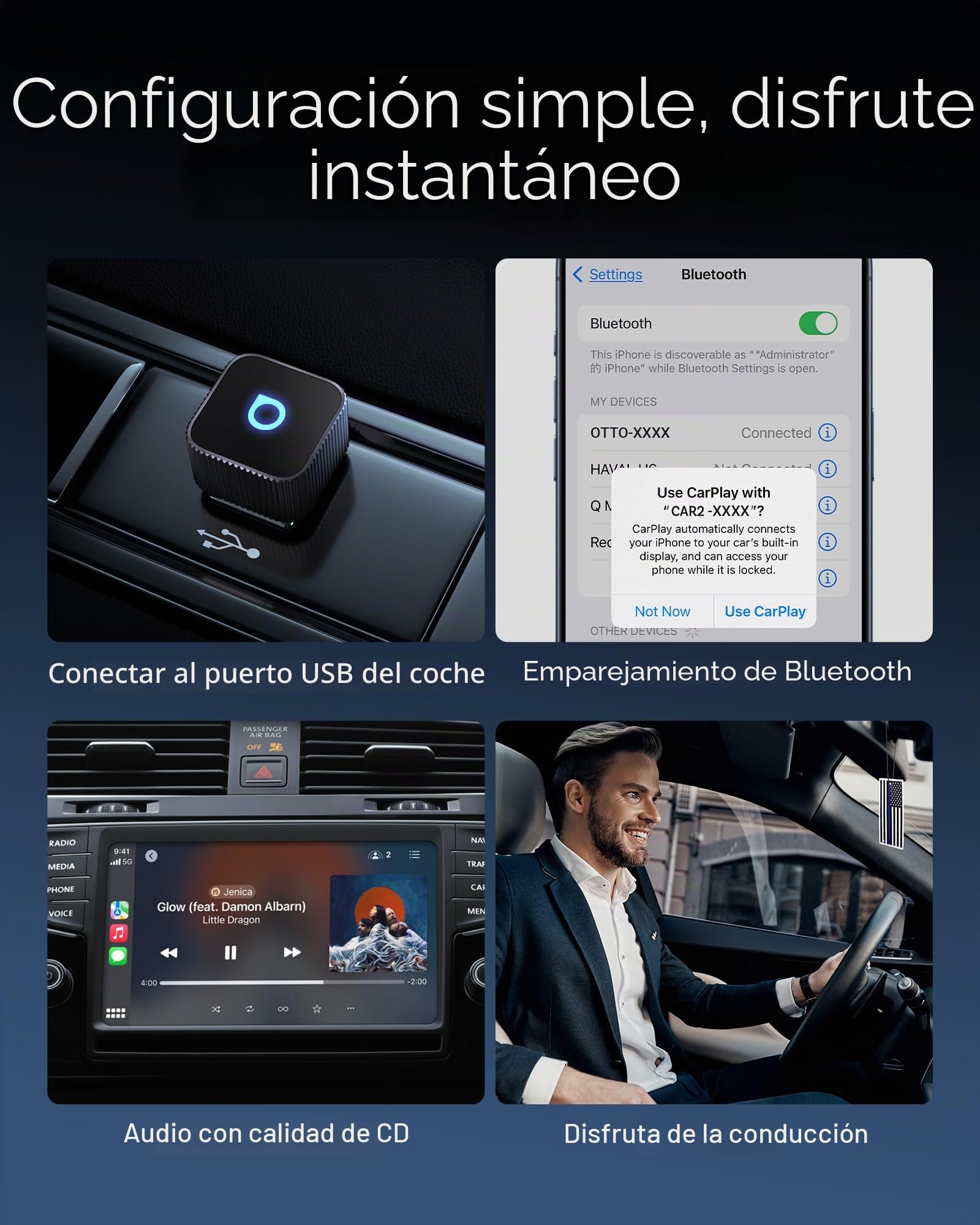 OTTOCAST Mini Slim 2026 Adaptador Inalámbrico CarPlay y Android Auto, Adaptador 2 en 1 para Coches con CarPlay y Android Auto por Cable, Plug & Play, Reconexión Automática