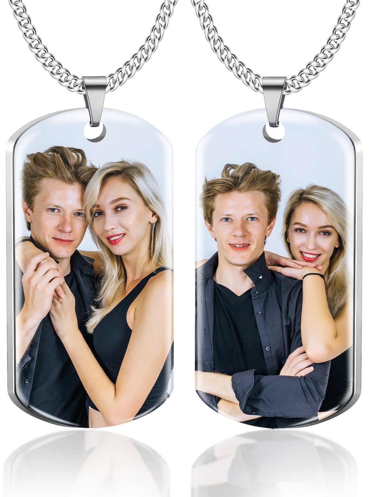 CDBUY Picture Necklace Personalized Photo - Custom Engraved Text Dog Tags Necklaces, Customized Gifts for Men Women