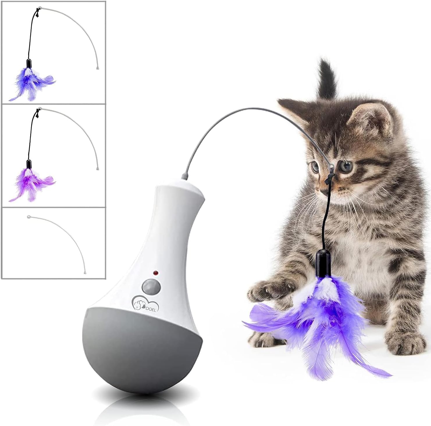 DOEL Interactive Cat Toys for Indoor Pet, Automatic Exercise Toys with Feather, Electronic Tumbler Catching Toys for Kitten, Battery Powered, Wobble Toy as Cat Gifts