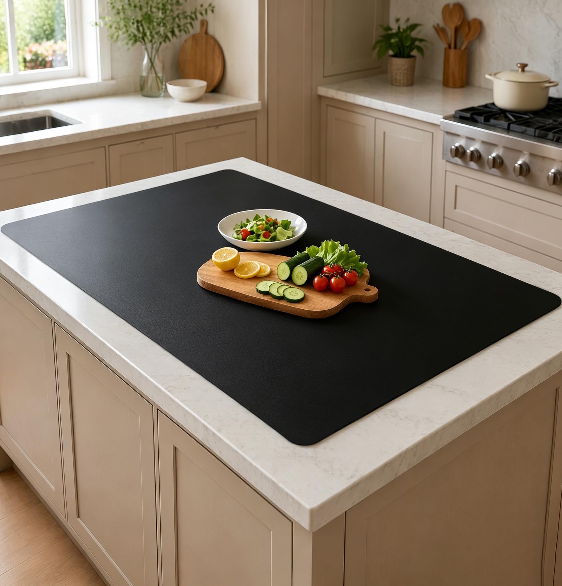 2MM Thick Silicone Countertop Mat, 35.4"x 23.6" Silicone Mats for Kitchen Counter, Nonslip Heat Resistant Mat, Extra Large Kitchen Counter Mat, Waterproof Countertop Protector for Craft mat (Black)
