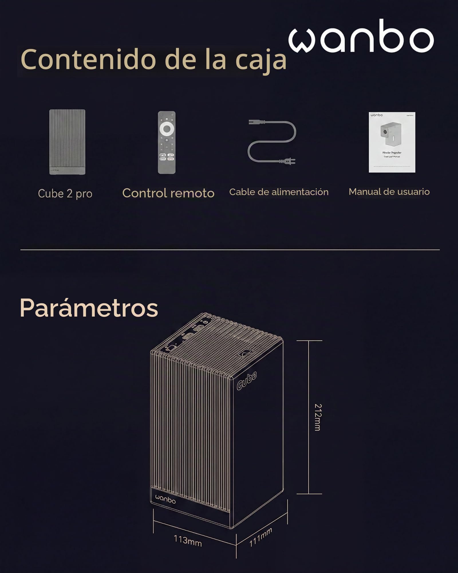 Wanbo Cube 2 Pro - Proyector Inteligente con Android TV y Enfoque automático ToF, Mini proyector portátil Compacto y Altavoz Bluetooth de 8 W, corrección Keystone, Cine en casa para Espacios pequeños