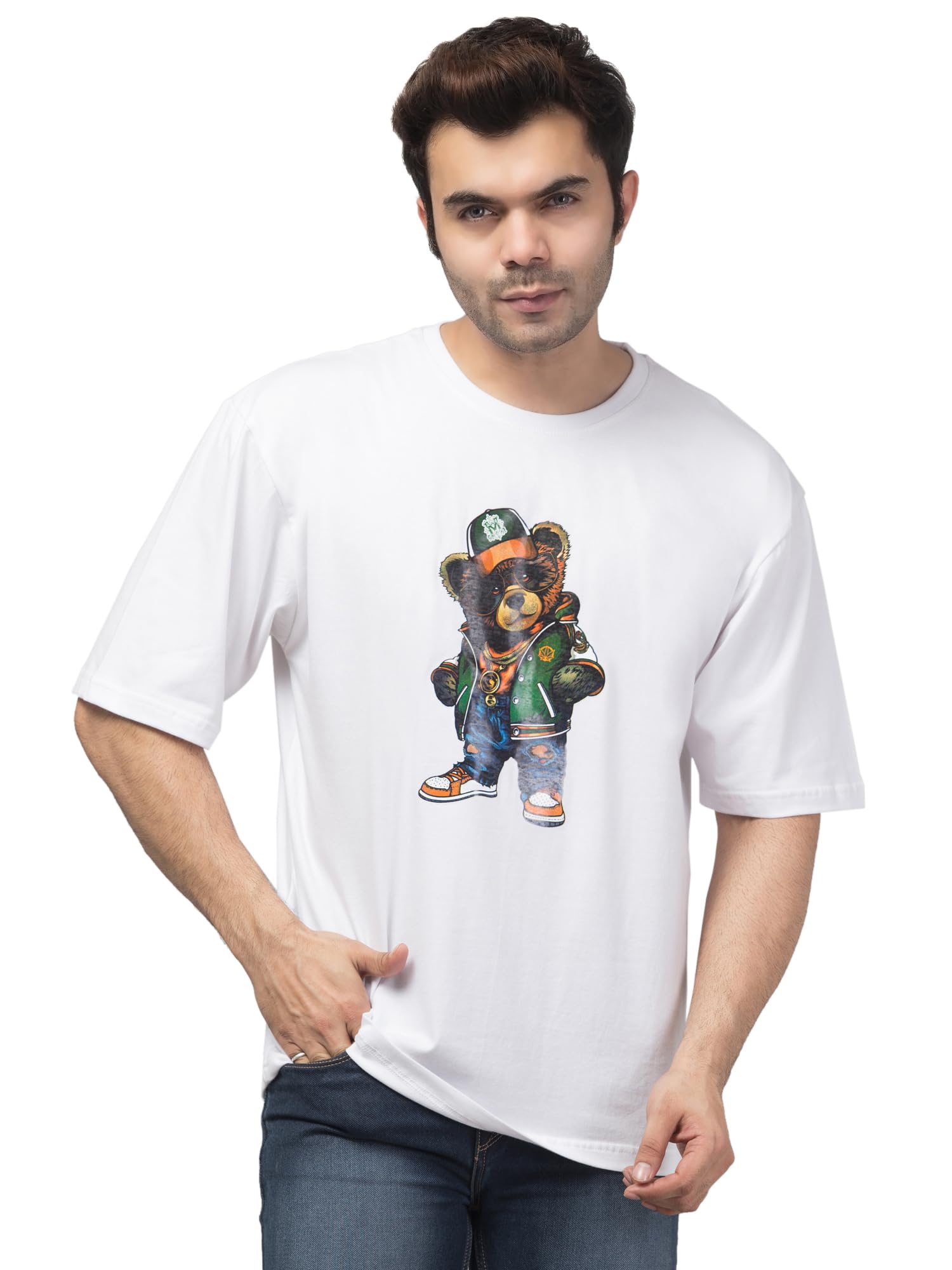 Malana MerinoMen's Monkey Printed Oversized Round Neck T-Shirt