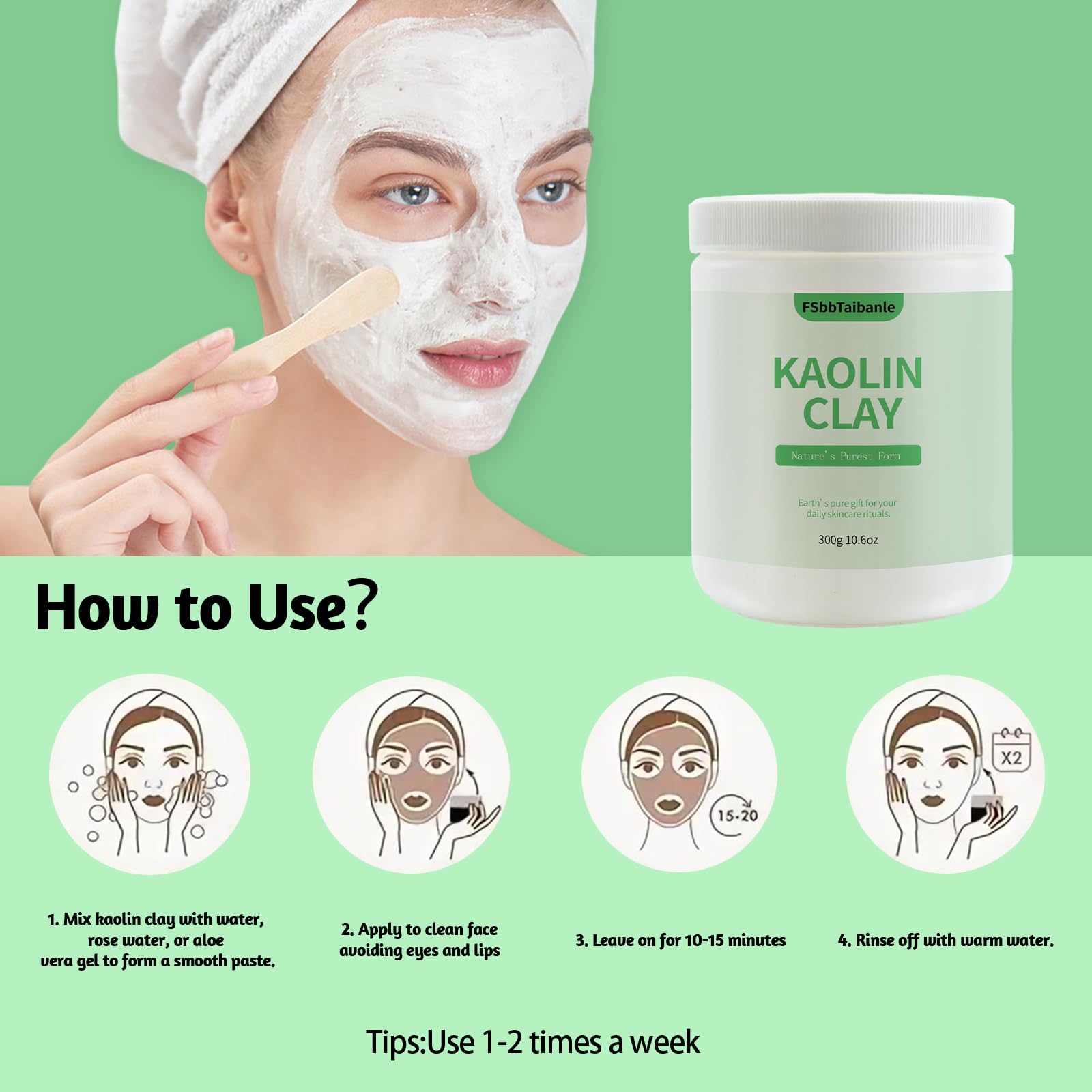Weißes Kaolin-Tonpulver, 100 % natürlich, ultrafein, kosmetische Qualität, sanfte und glatte Textur für natürliche DIY-Hautreiniger, Masken und Peelings und mehr (300 ml)