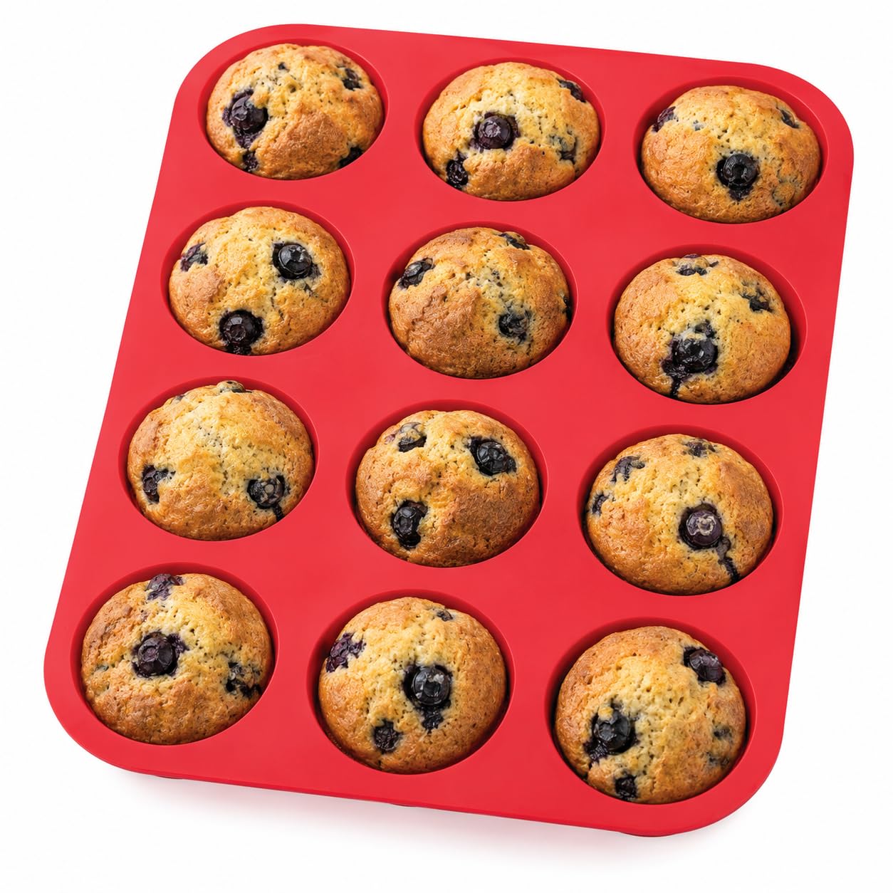 Mrs. Anderson's - Molde para magdalenas de silicona (6 tazas, sin BPA, antiadherente, silicona de grado europeo, 13,18 x 9 x 0,6 cm) Molde para magdalenas, 12 tazas 12-Cup Muffin rosso
