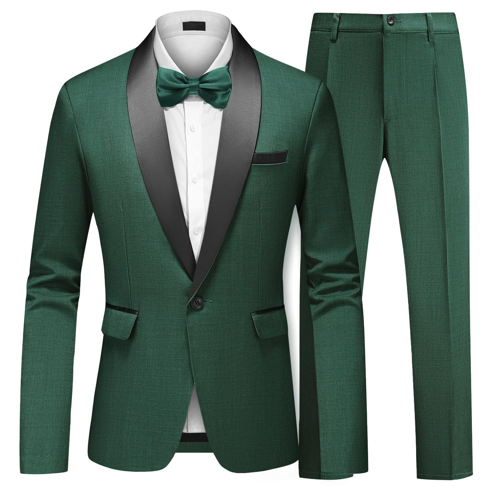 Moncace Tuxedo with Bow Tie, Men's Suit Slim Fit Shawl Lapel One Button, Mens Formal Dress Suit for Black-Tie Dinners Wedding