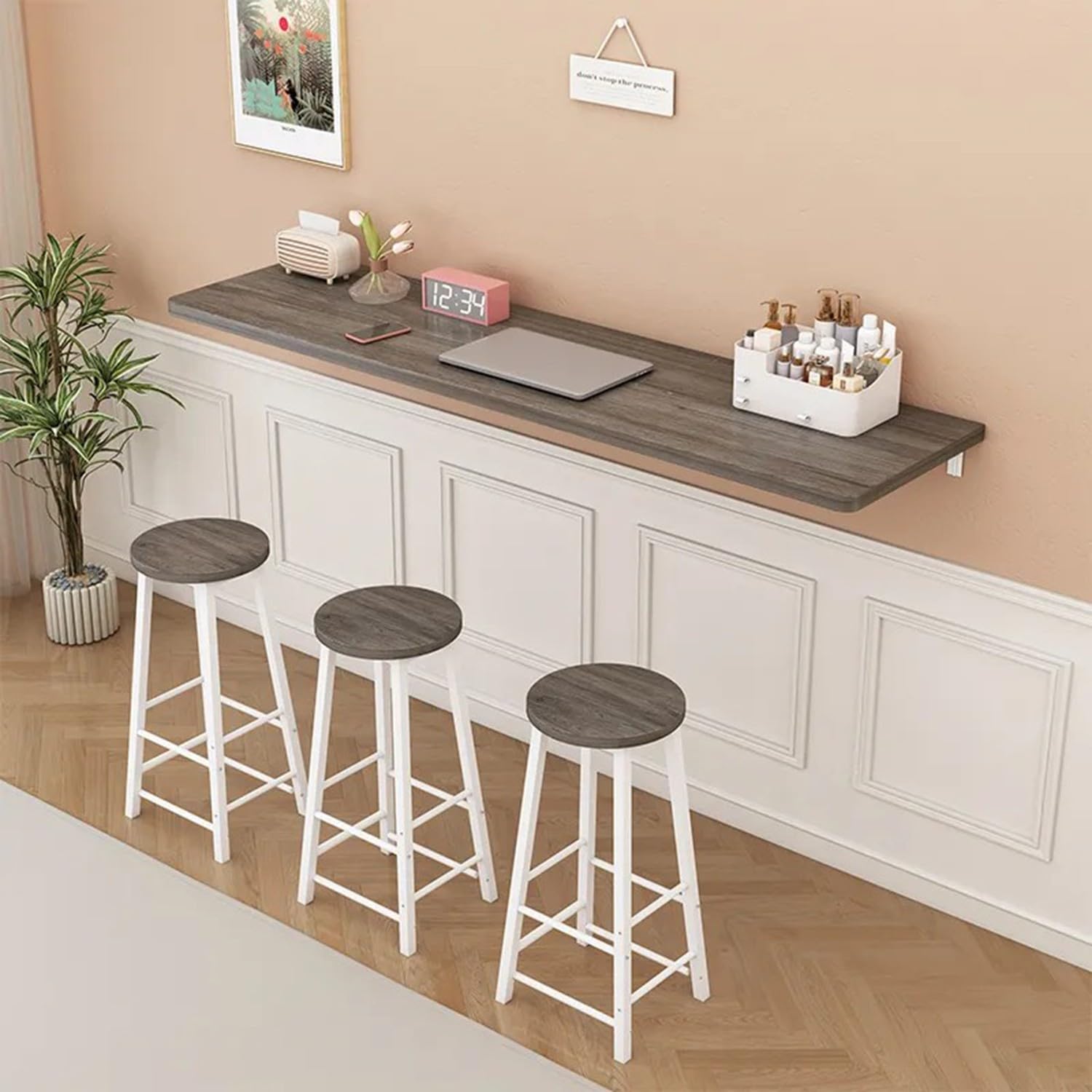 JuanNest Collapsible Wall Mounted Desk, Small Breakfast Bar Table, Wall Desk, Foldable Floating Workbench for Laptop Study Dining Balcony Bedroom Bathroom Kitchen, Space-Saving Solution E,80×40CM