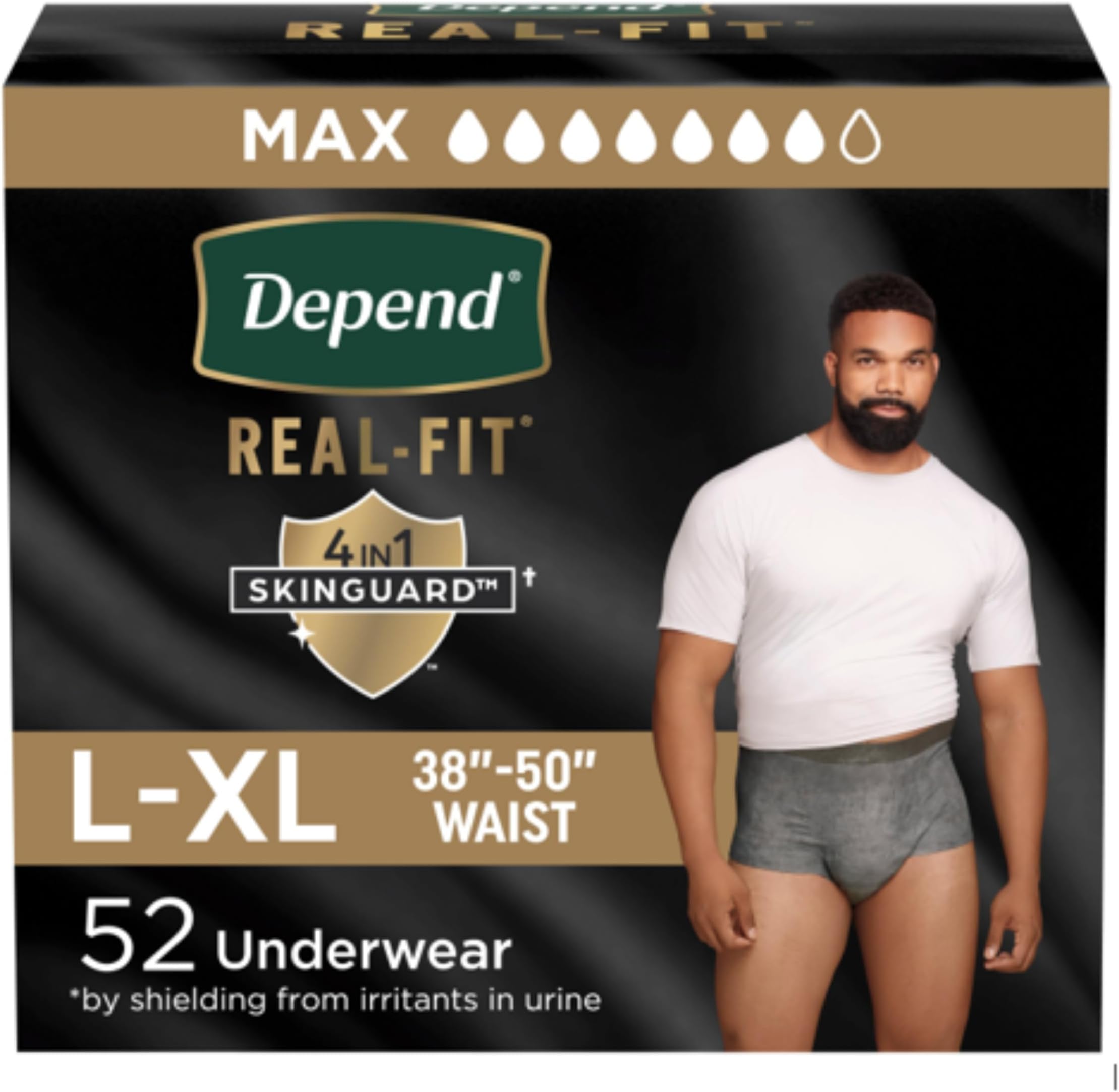 Depend Real Fit Incontinence Briefs for Men, Maximum Absorbency, L/XL, 52 Count by Depend