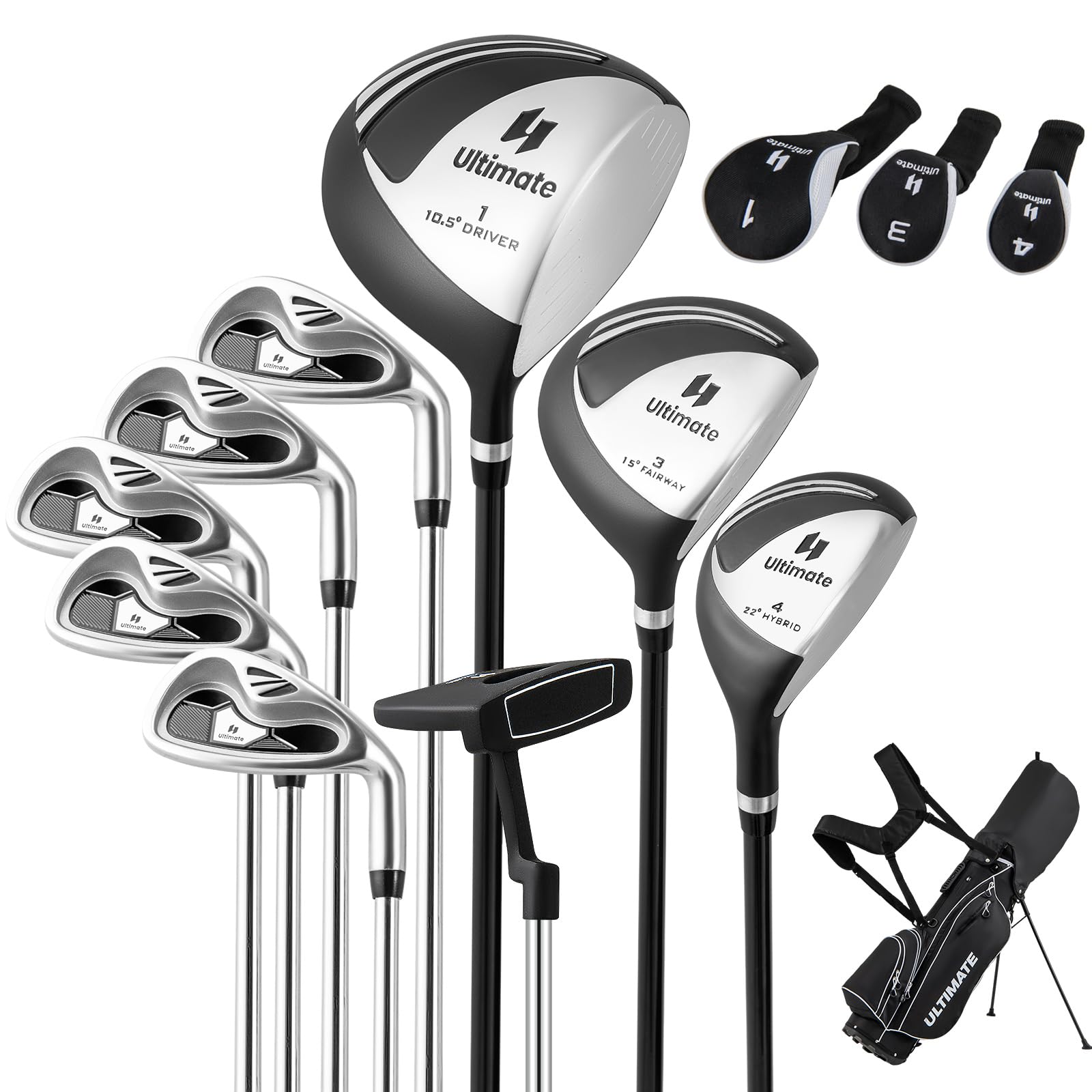 Tangkula 9/10/12 Pieces Men's Complete Golf Clubs Set, Golf Club Package Set with 460CC Driver, Fairway Wood & Hybrid, Irons, Putter, Portable Regular Golf Club Set