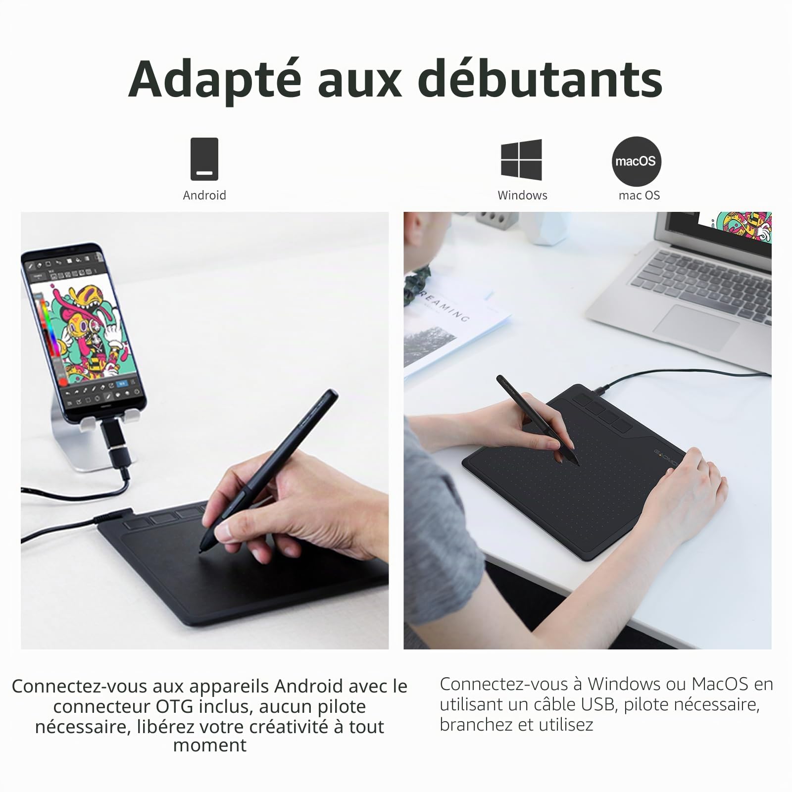 GAOMON S620 Tablette Graphique OSU, Tablette de Dessin Numérique de 6,5 x 4 Pouces avec Stylet sans Batterie à 8192 Niveaux et 4 Raccourcis, Compatible with Windows/Mac/Android