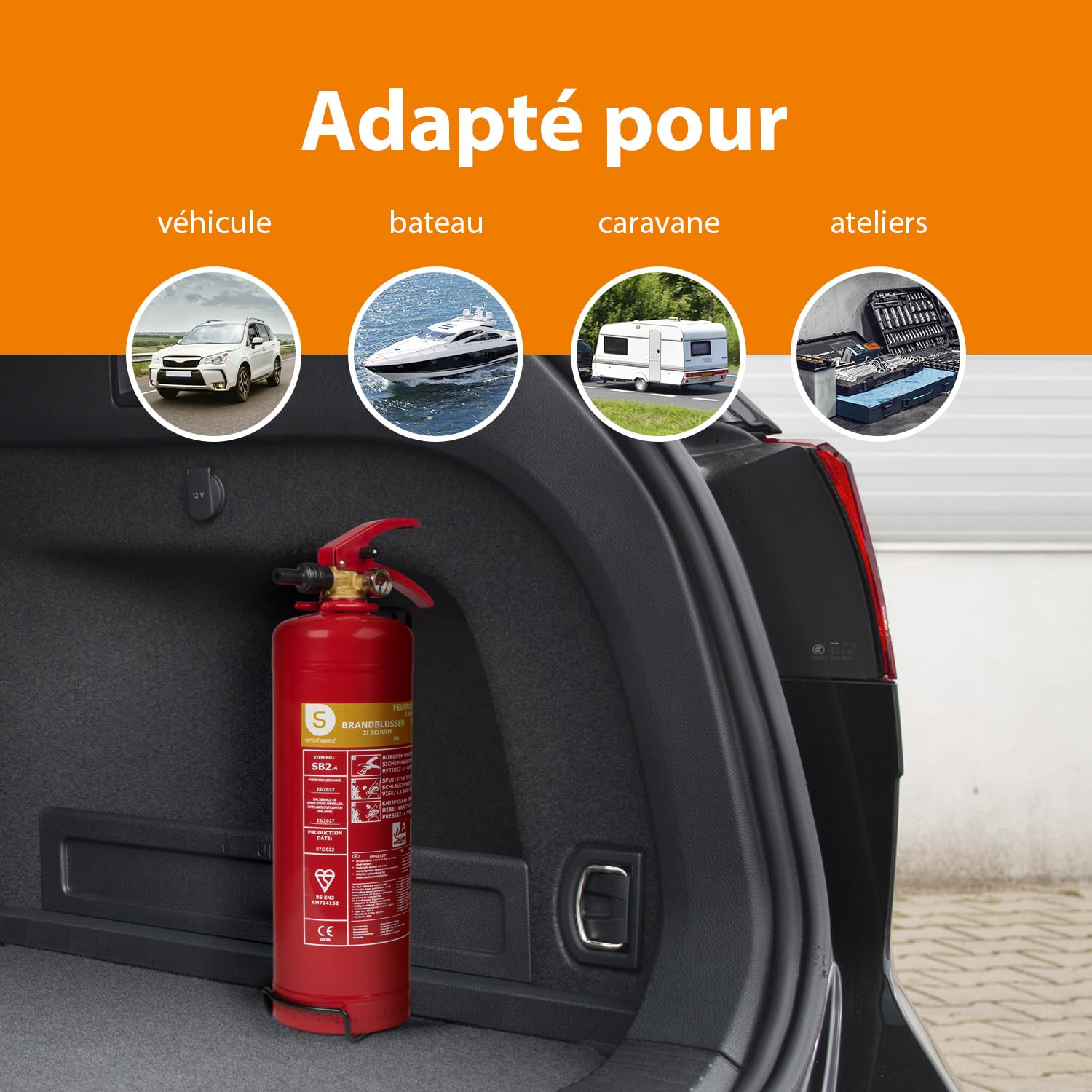 Smartwares Extincteur Mousse - 2 L - pour Feux AB - Adapté pour Bureaux et domiciles - Support Inclus - FEX-15226