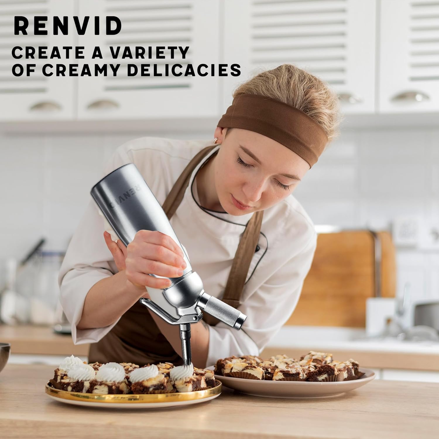 Professional Whipped Cream Dispenser–500mL Aluminium Whip Maker Canister with 2 Sets of Stainless Steel & Plastic Tips, Cleaning Brush & Mesh Storage Bag–Leak-Proof & Easy to Use for Homemade Desserts