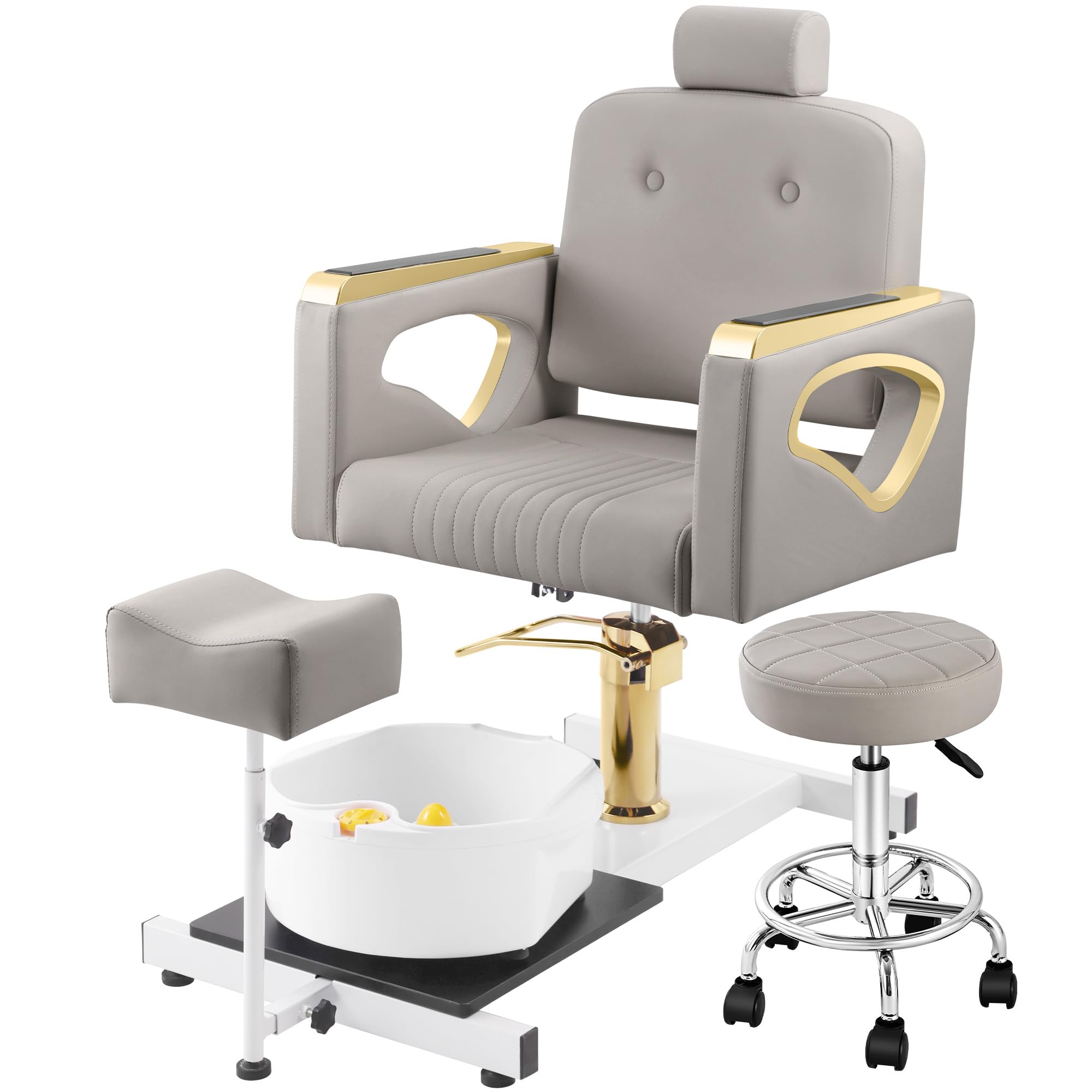 KIIUMI Pedicure Chair for Nail Tech, Hydraulic Pedicure Station No Plumbing with Footrest Massage Basin, Rolling Stool, 360 ° Swivel Reclining