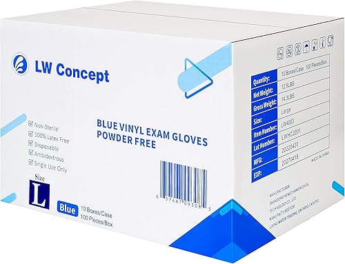 Miniatura 2 de LW Concept Guantes de examen de vinilo azul para uso médico/seguro para alimentos/limpieza/manipulación, multiusos, sin látex y polvo, 4.5 mil