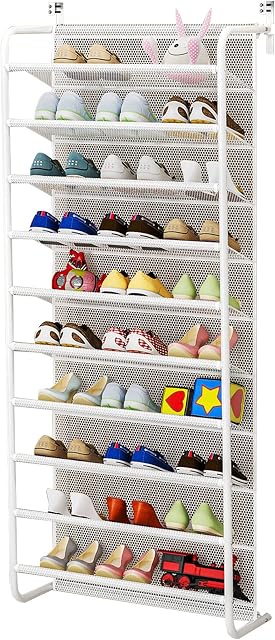 Urijk 10 Tiers Over Door Shoe Rack Organiser Hanging Shoe Storage Shelf for Wardrobe Customisable Large Capacity Hanging Shoe Rack for Men Women Kids