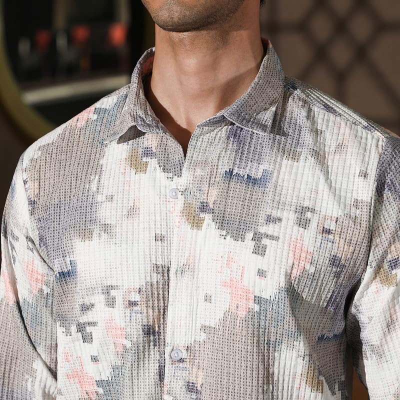 Image of CAHOOT Men's Bisque Shirt Casual Wear | Spread Collar | Long Sleeve | Button Closure | Shirt Crafted with Comfort Fit for Everyday Wear