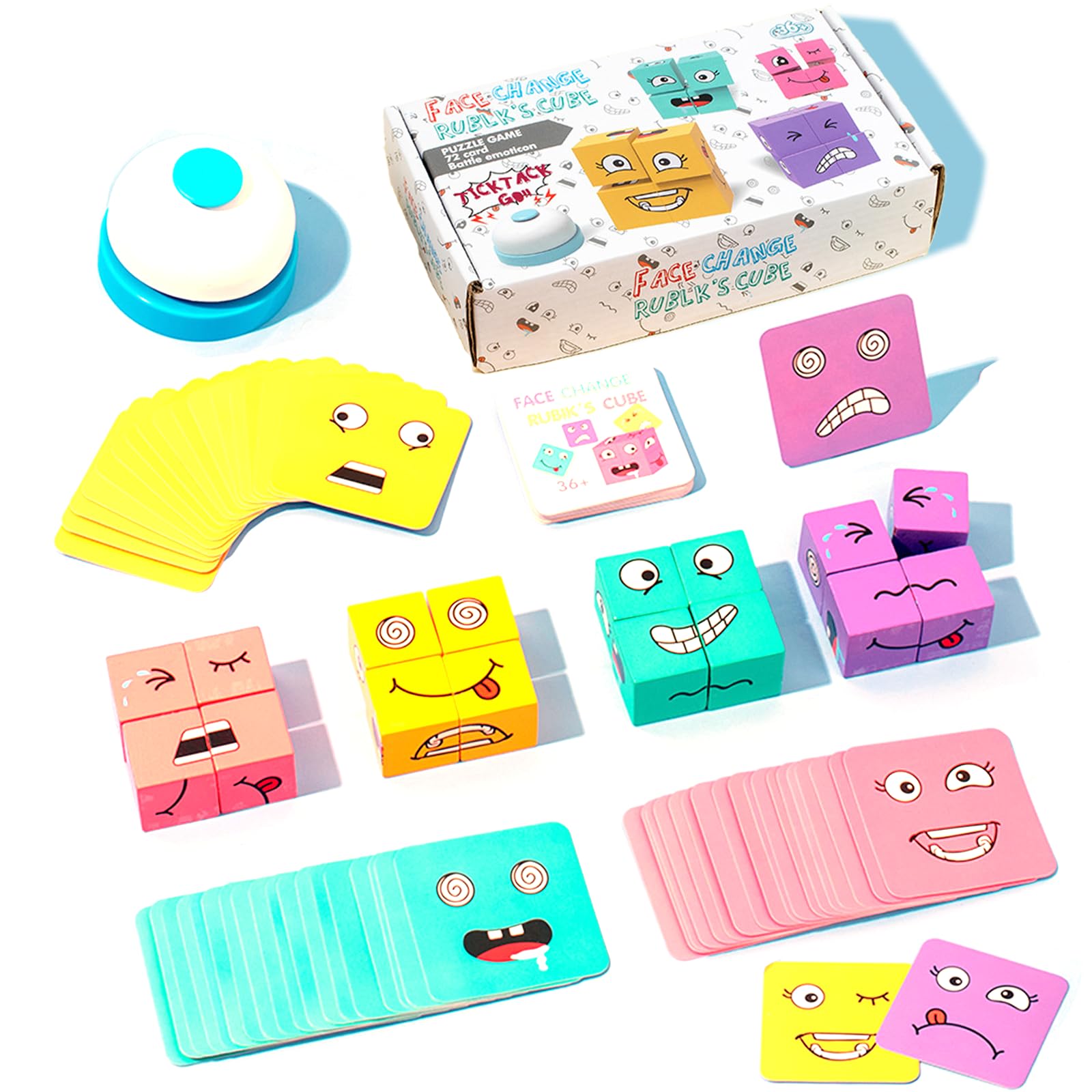 Leogony face changing magic cube game building blocks, wooden expressions matching block puzzles, Educational Training Toys for Kids