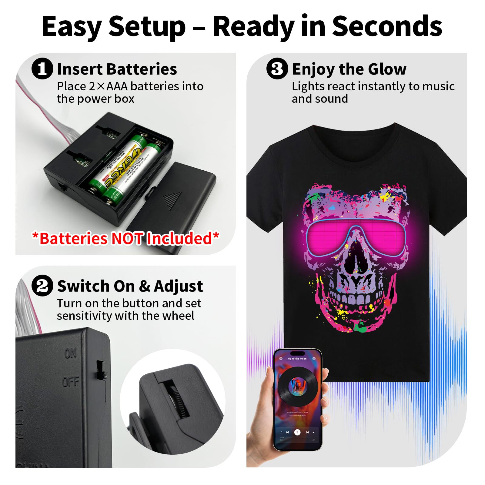 Sound Activated - Maglietta a LED, illuminata al Buio, Maglietta da Uomo, Maglietta al Neon per Rave e Feste Luminose, concerti, Halloween