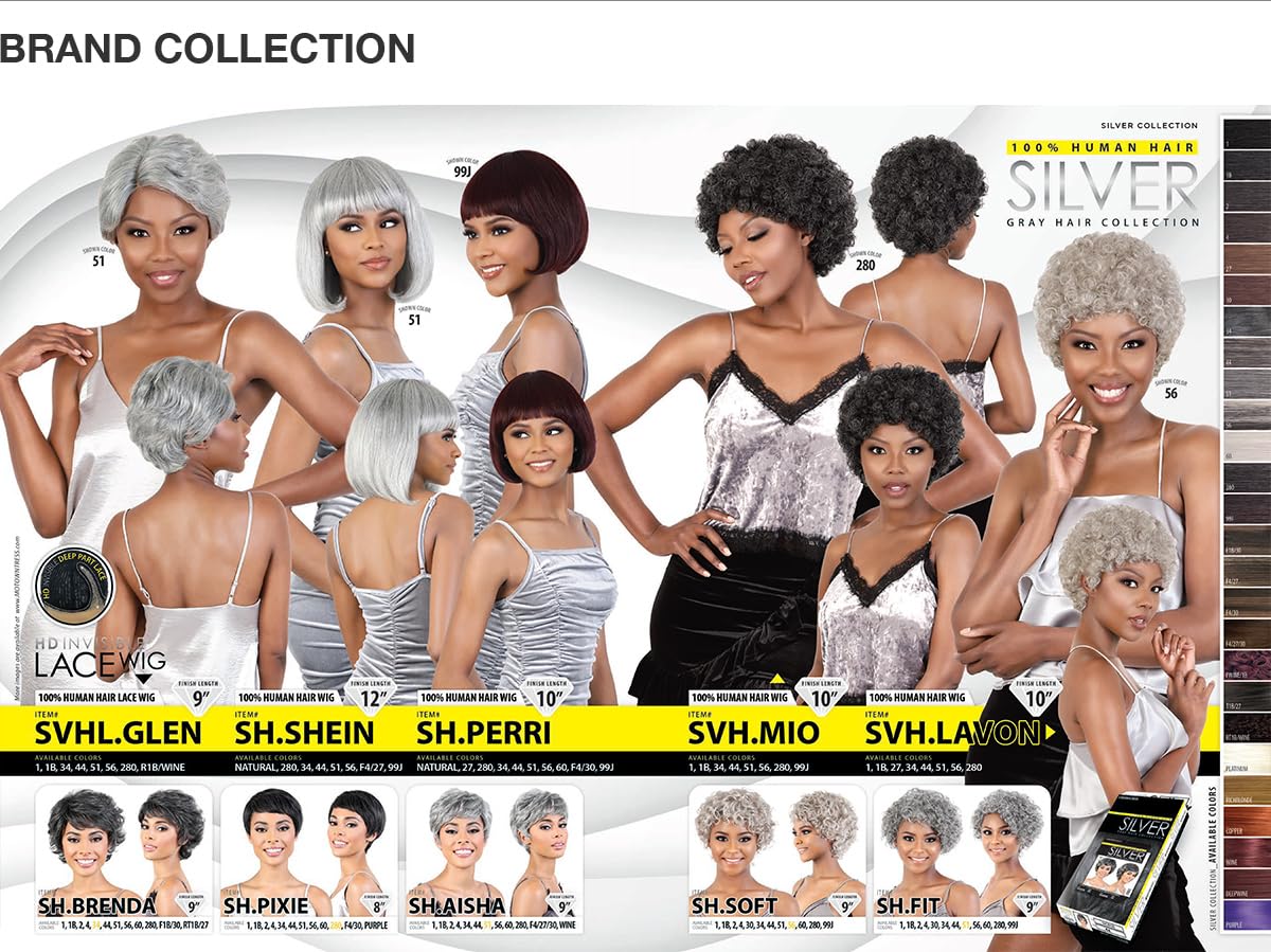 Motown Tress Human Hair Wig Silver Gray Hair Collection SH.Perri (BROWN BLACK WITH 50% GREY 44)