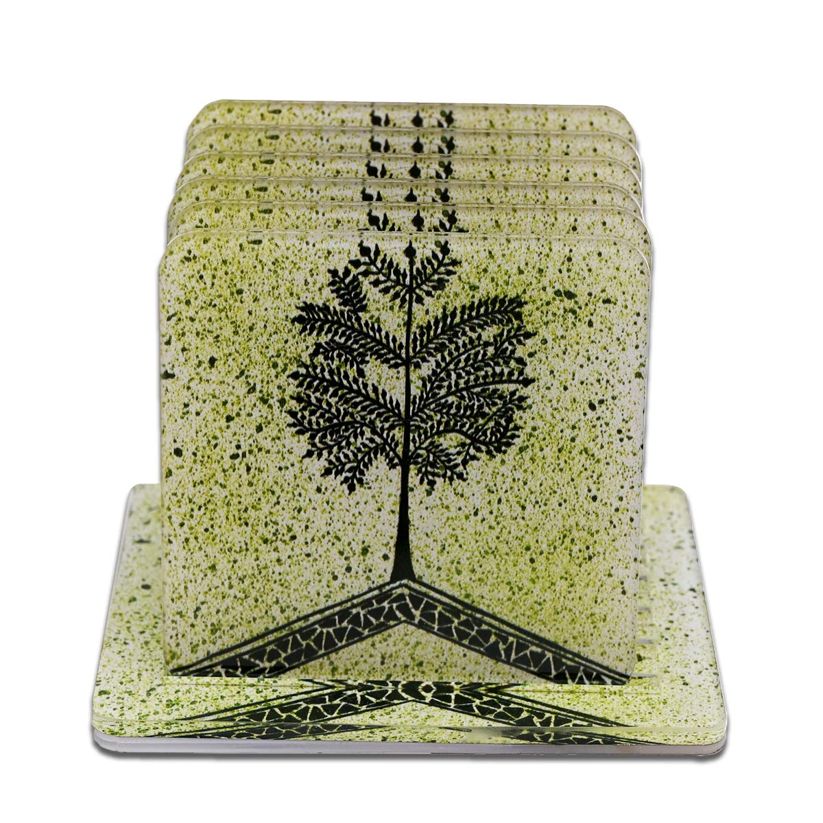 Art I Design Beautiful Warli Design Acrylic Coaster Set, Hand Painted Then Printed Design, Ideal for Tea Cups, Coffee Mugs, Drinking Glasses, Set of 6(3.5 x 3.5 Inches)