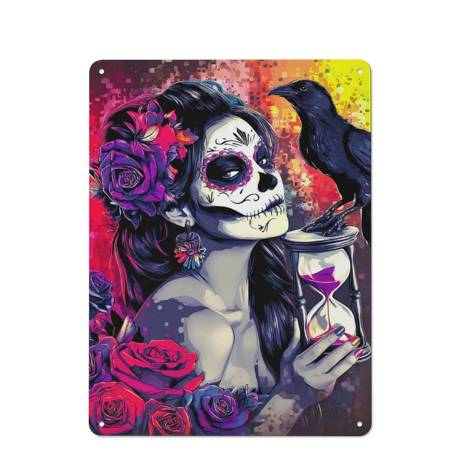 Junmoney Day Of The Dead Elegance Metal Sign 40X30cm With For Workshop Wall, Rustic Decor, Wall Decoration For Workshops And Hobby Rooms